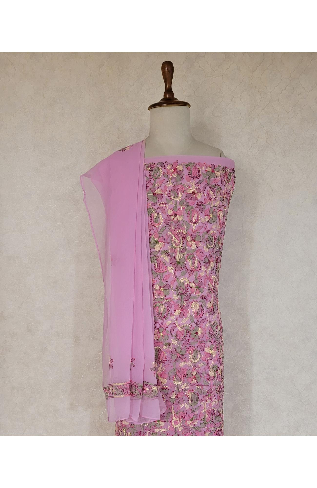Baby Pink Georgette Chikankari Suit Length