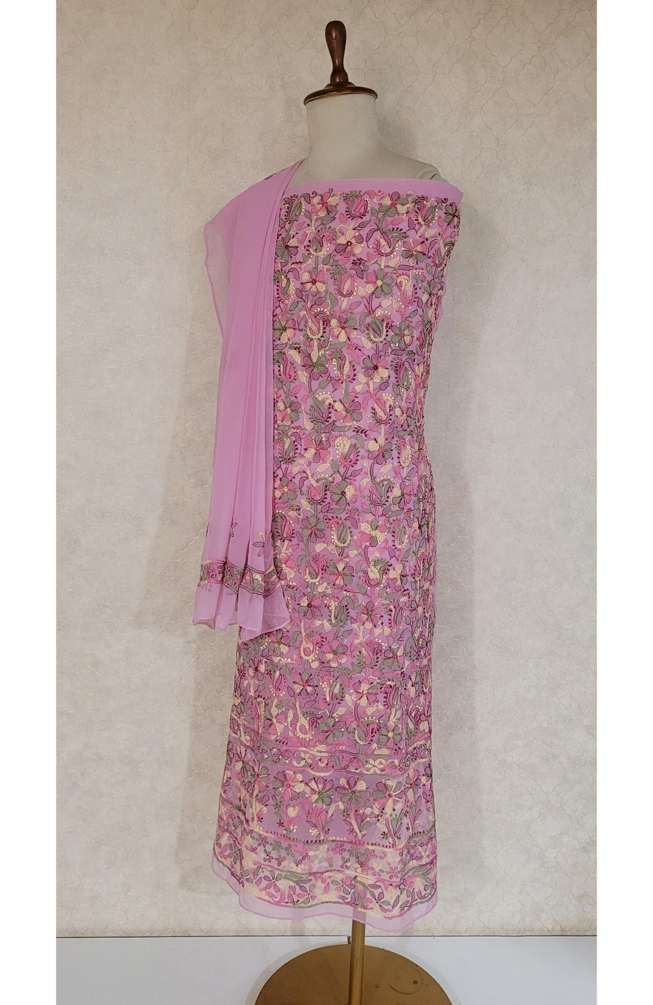 Baby Pink Georgette Chikankari Suit Length