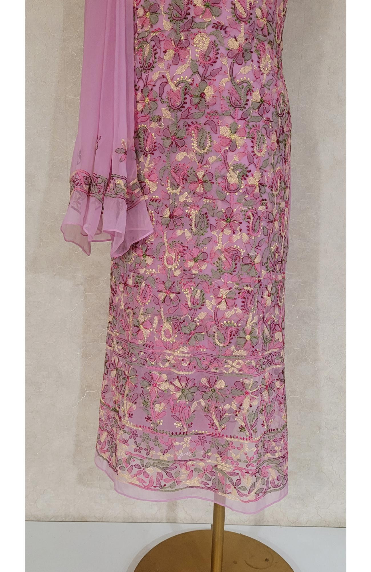 Baby Pink Georgette Chikankari Suit Length