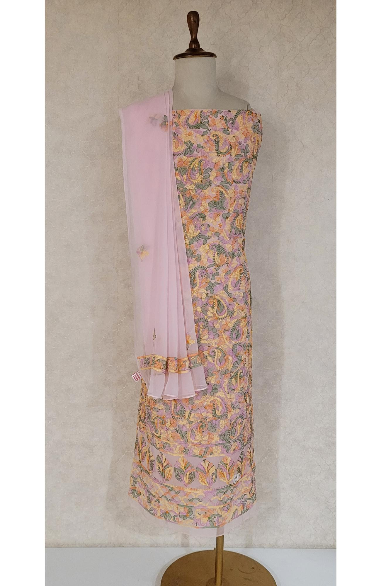 Light Pink Georgette Chikankari Suit Length