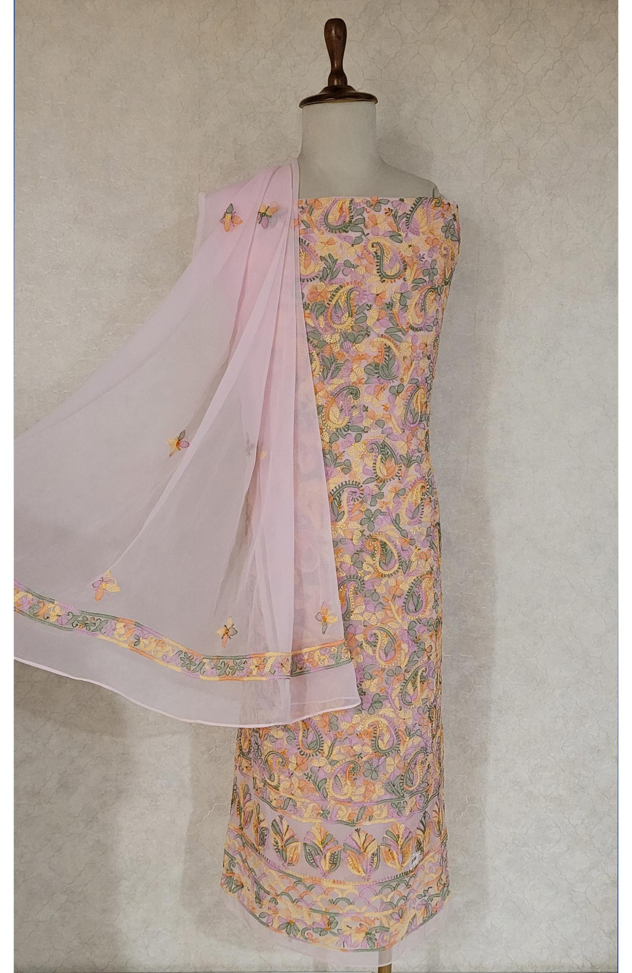 Light Pink Georgette Chikankari Suit Length