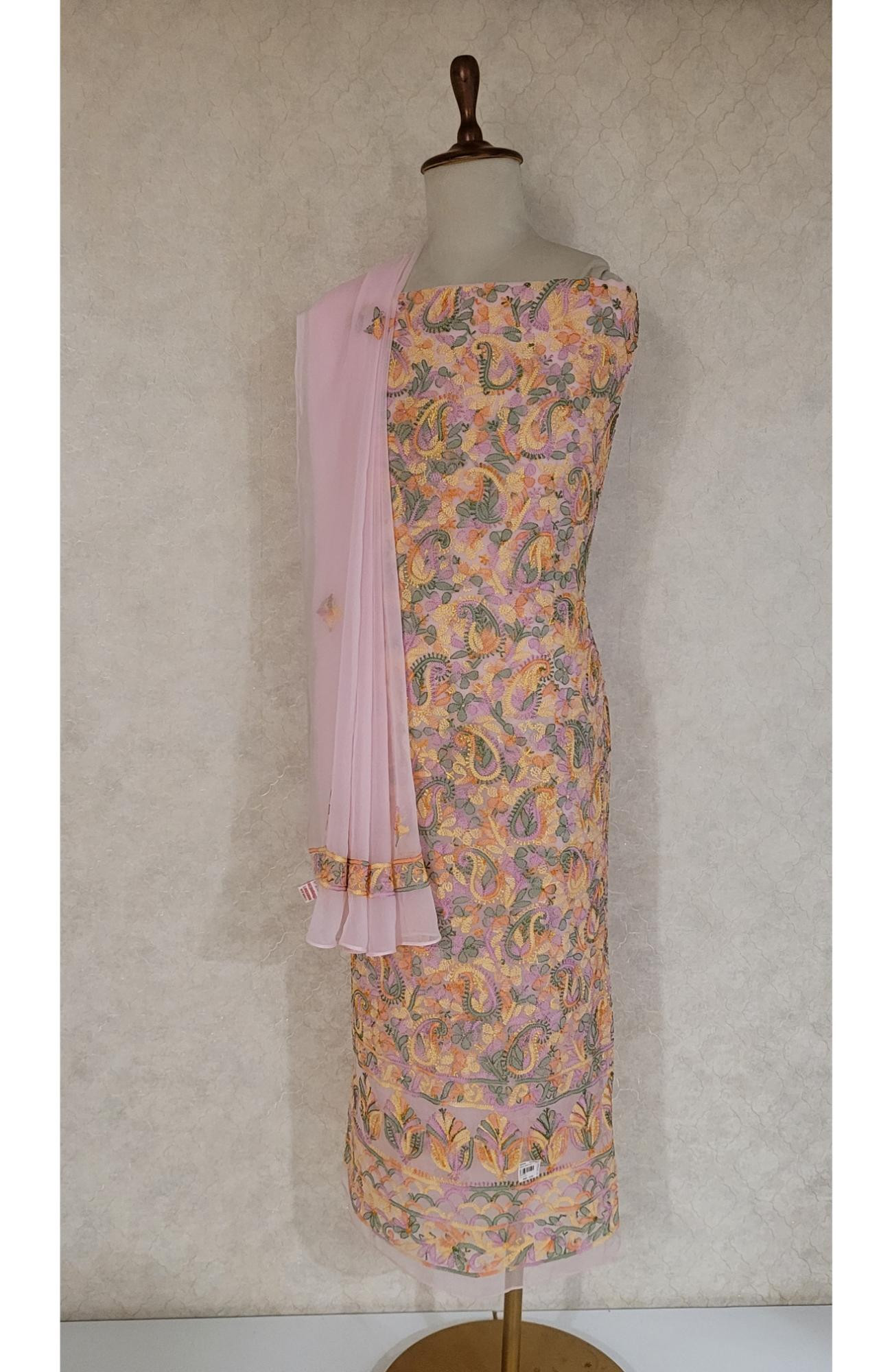 Light Pink Georgette Chikankari Suit Length