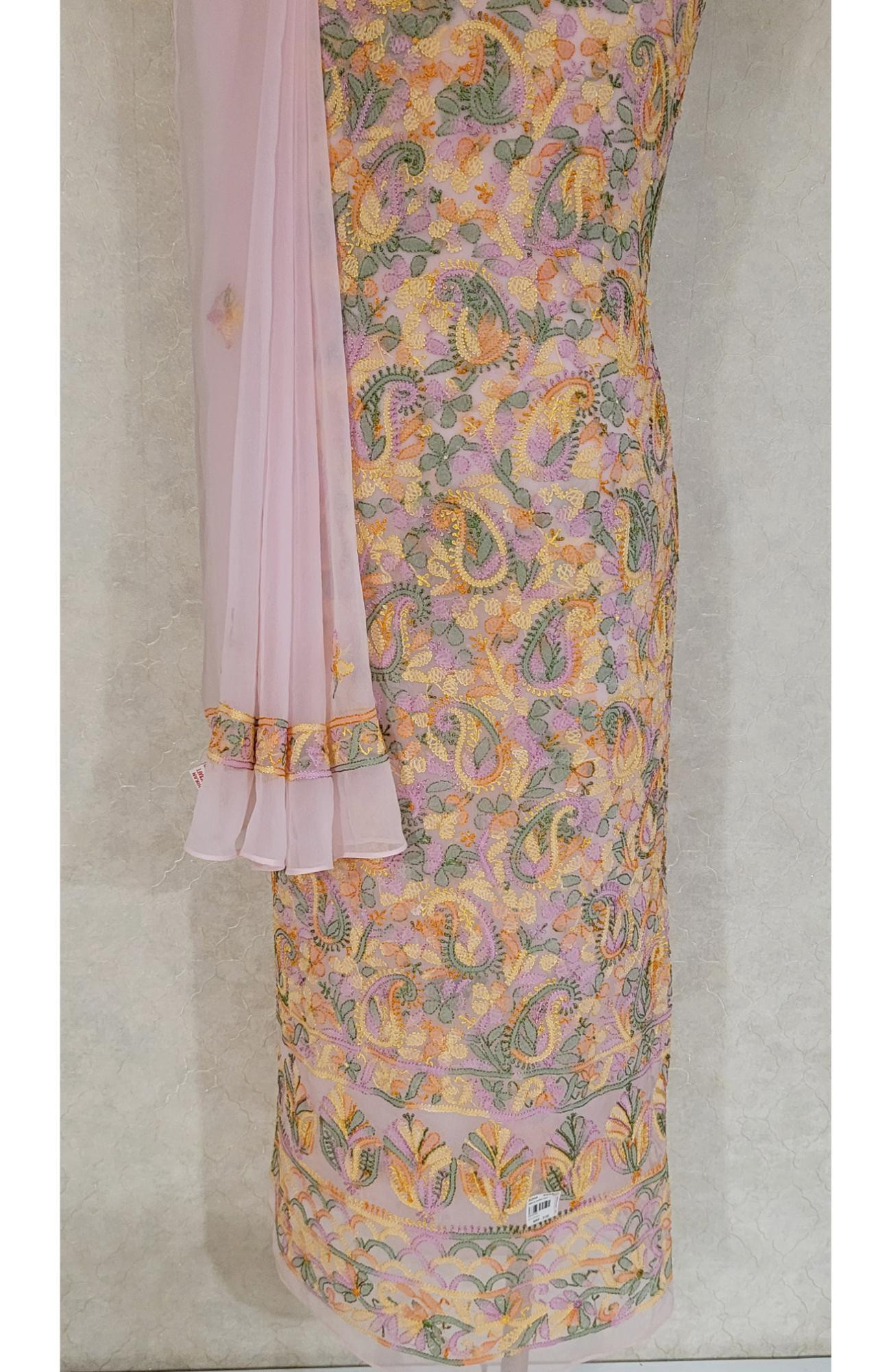 Light Pink Georgette Chikankari Suit Length