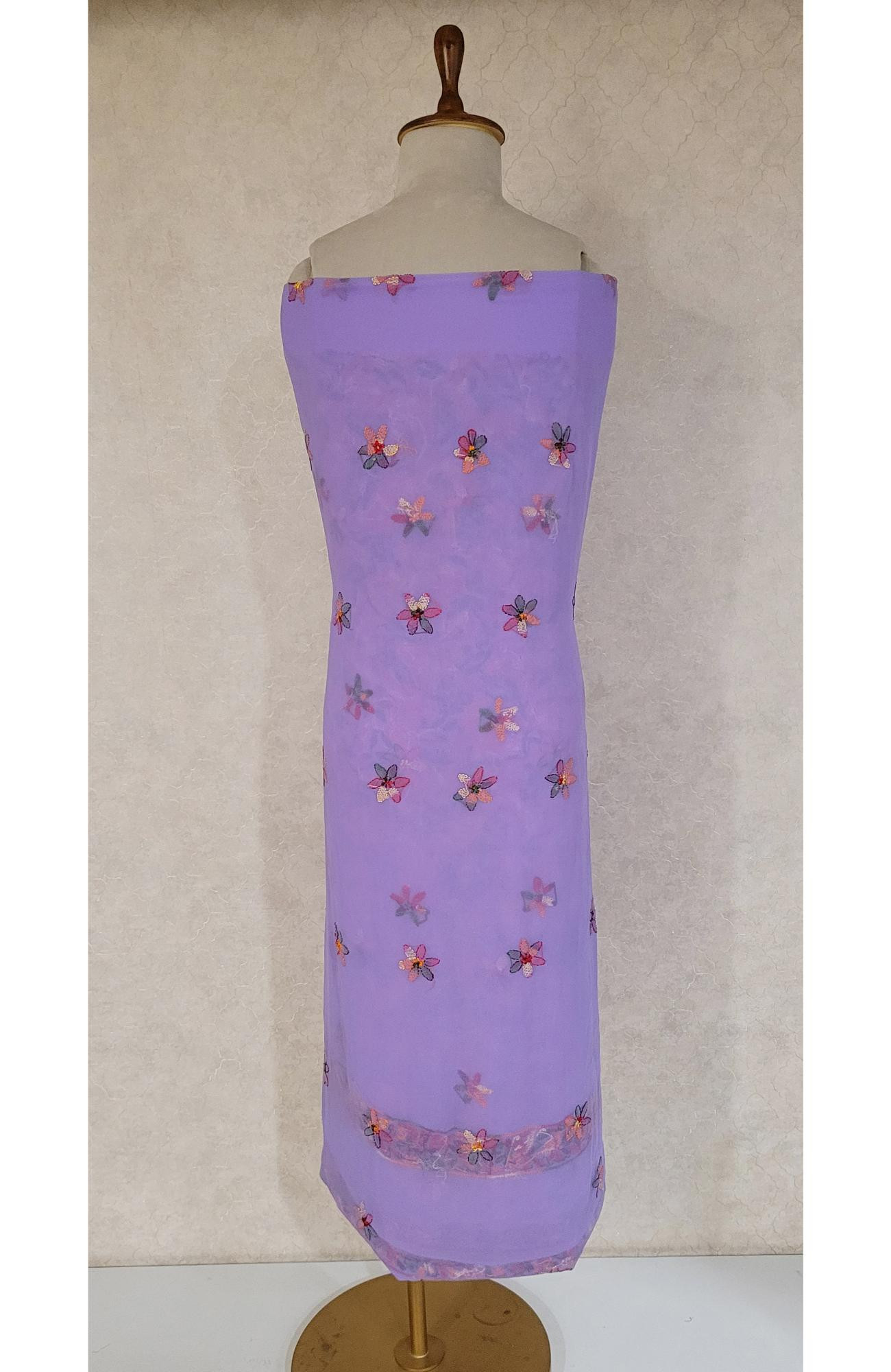 Lavender Georgette Chikankari Suit Length