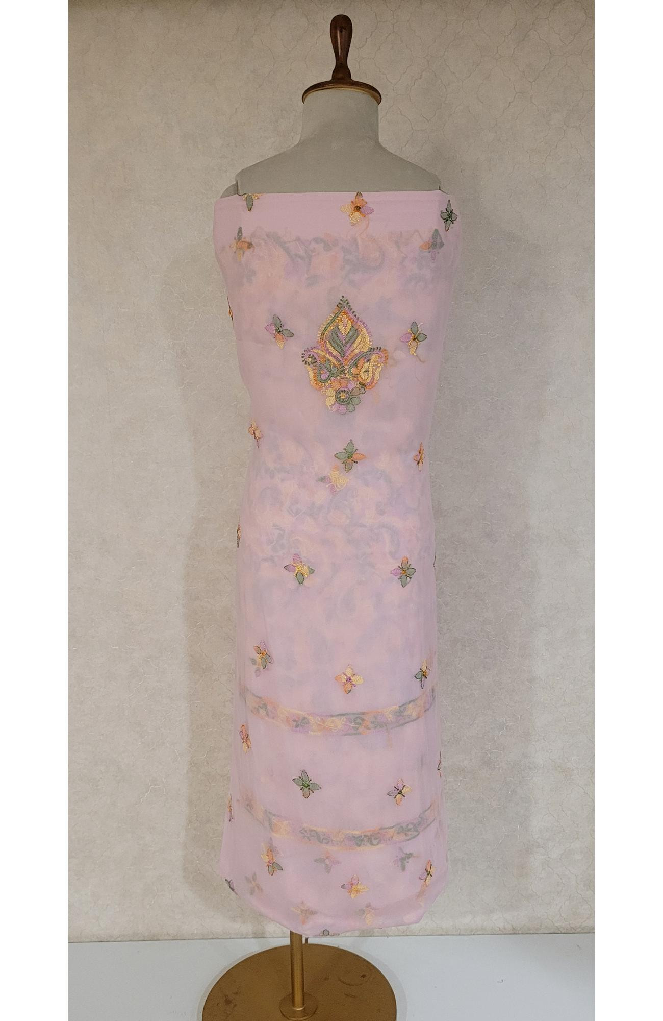 Light Pink Georgette Chikankari Suit Length