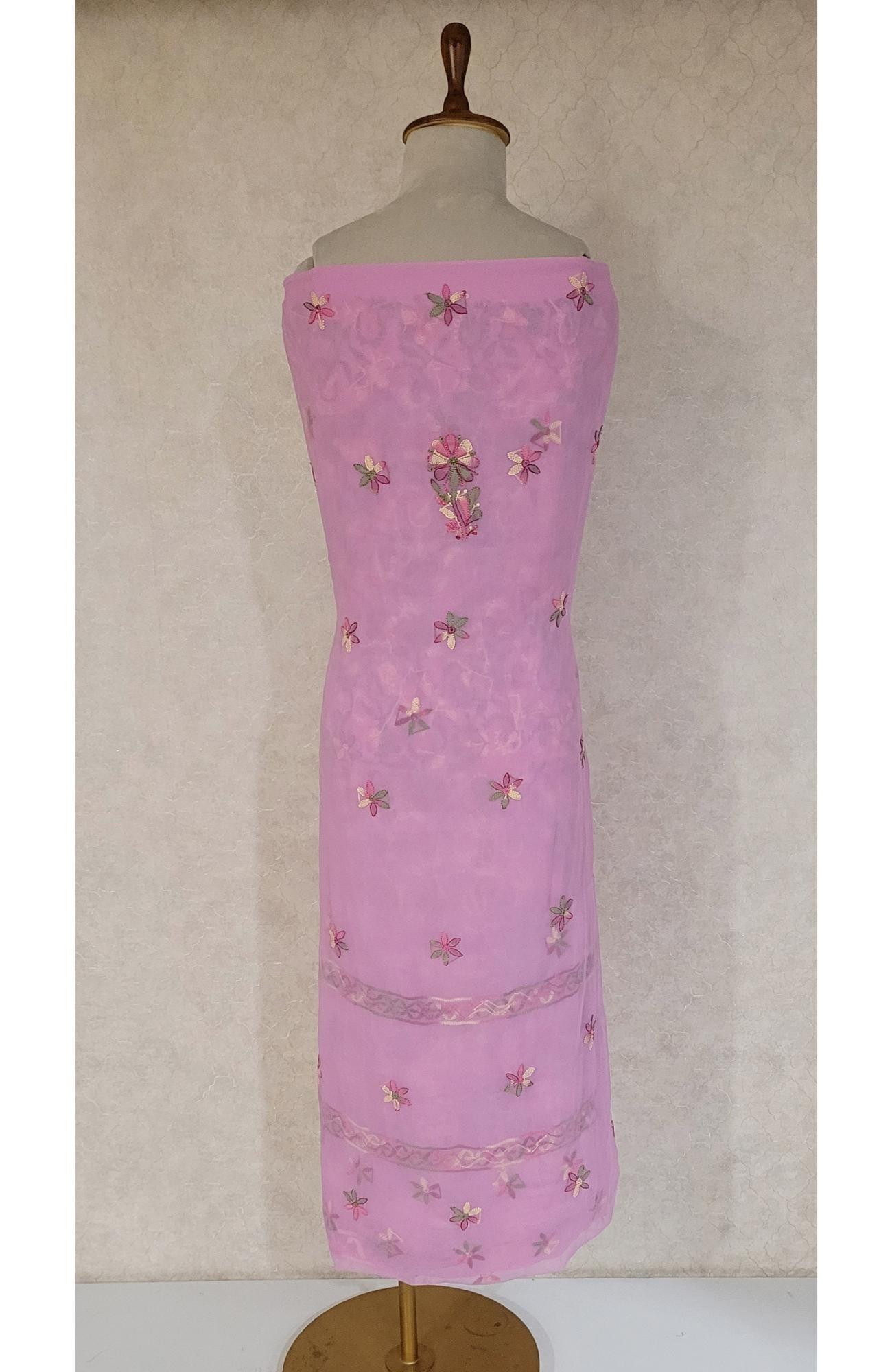 Baby Pink Georgette Chikankari Suit Length
