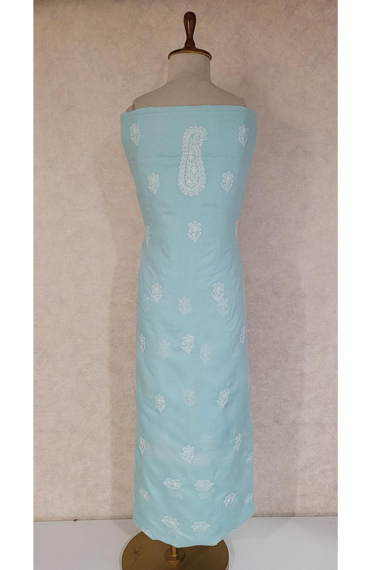 Sea Green Cotton Chikankari Suit Length