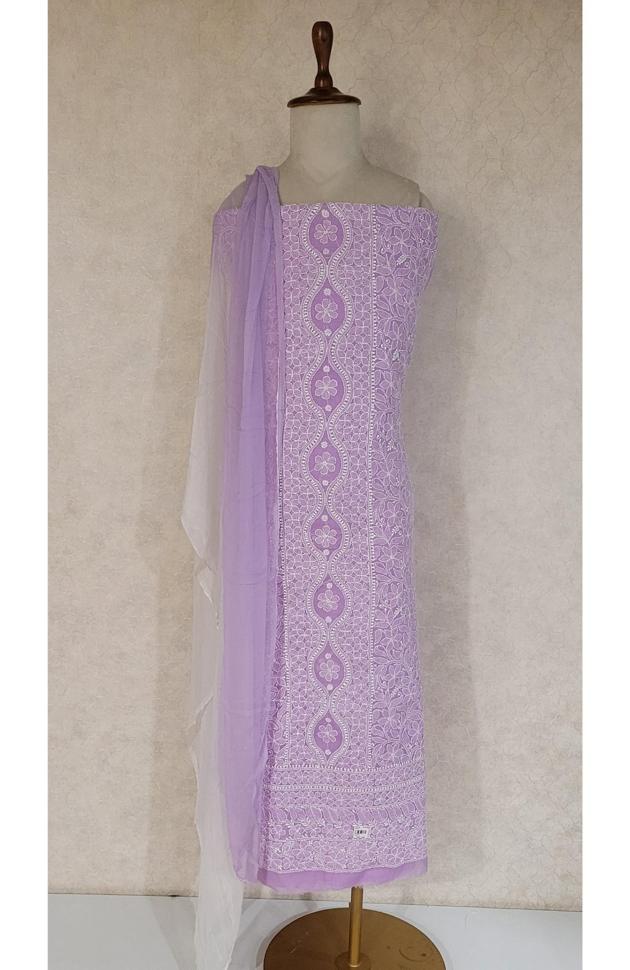 Lavender Cotton Chikankari Suit Length