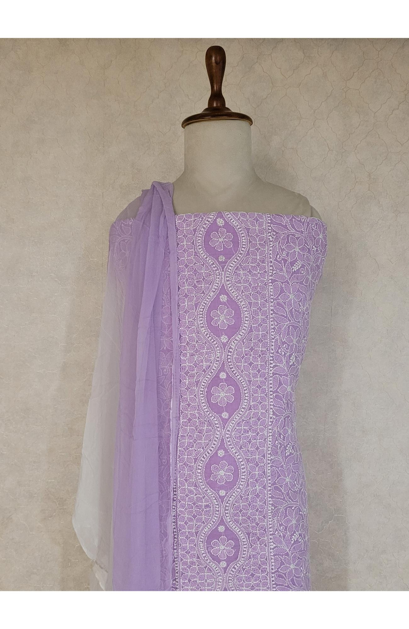 Lavender Cotton Chikankari Suit Length