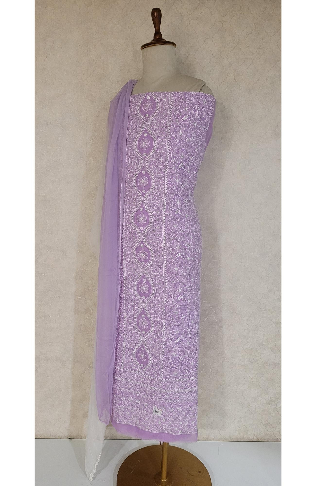 Lavender Cotton Chikankari Suit Length