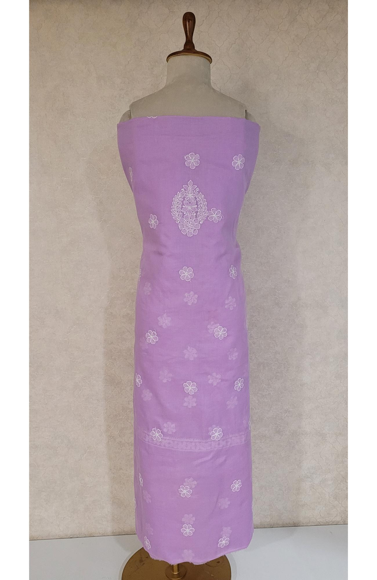 Lavender Cotton Chikankari Suit Length