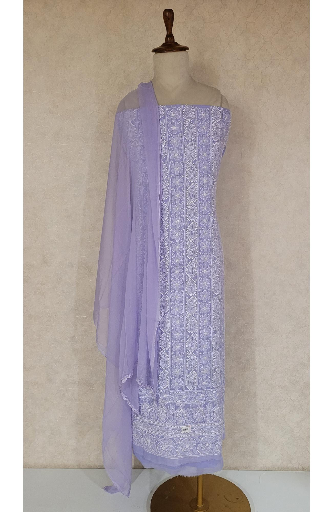 Lavender Cotton Chikankari Suit Length