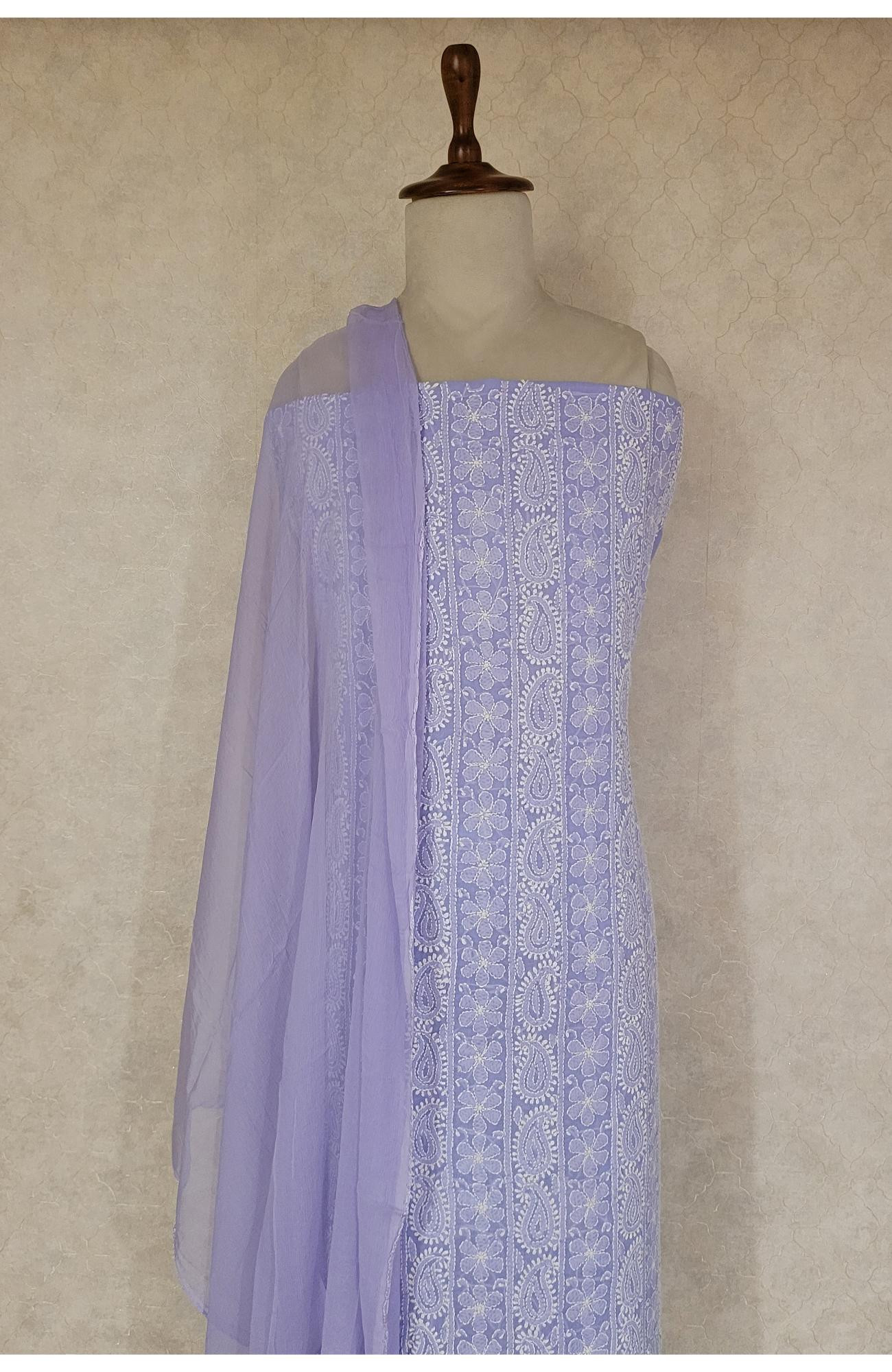 Lavender Cotton Chikankari Suit Length