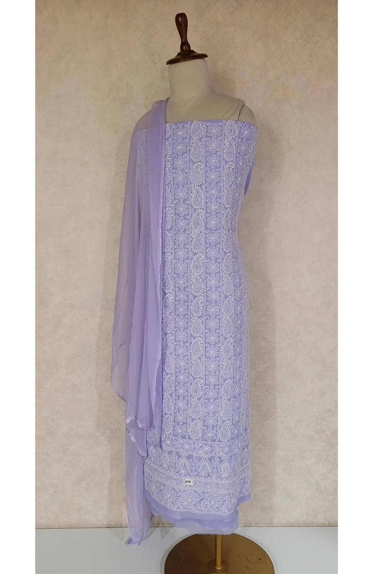 Lavender Cotton Chikankari Suit Length
