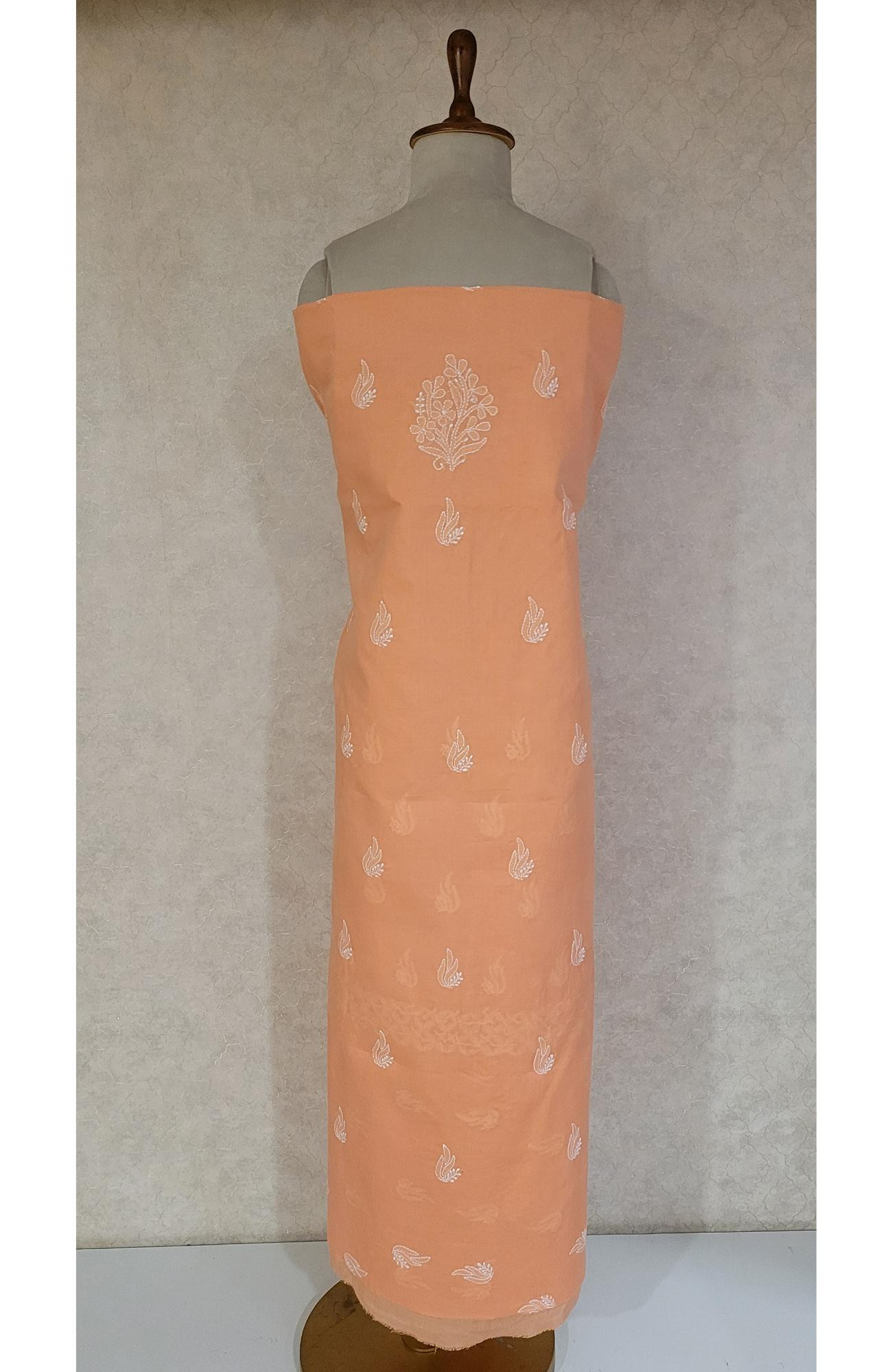 Light Orange Cotton Chikankari Suit Length