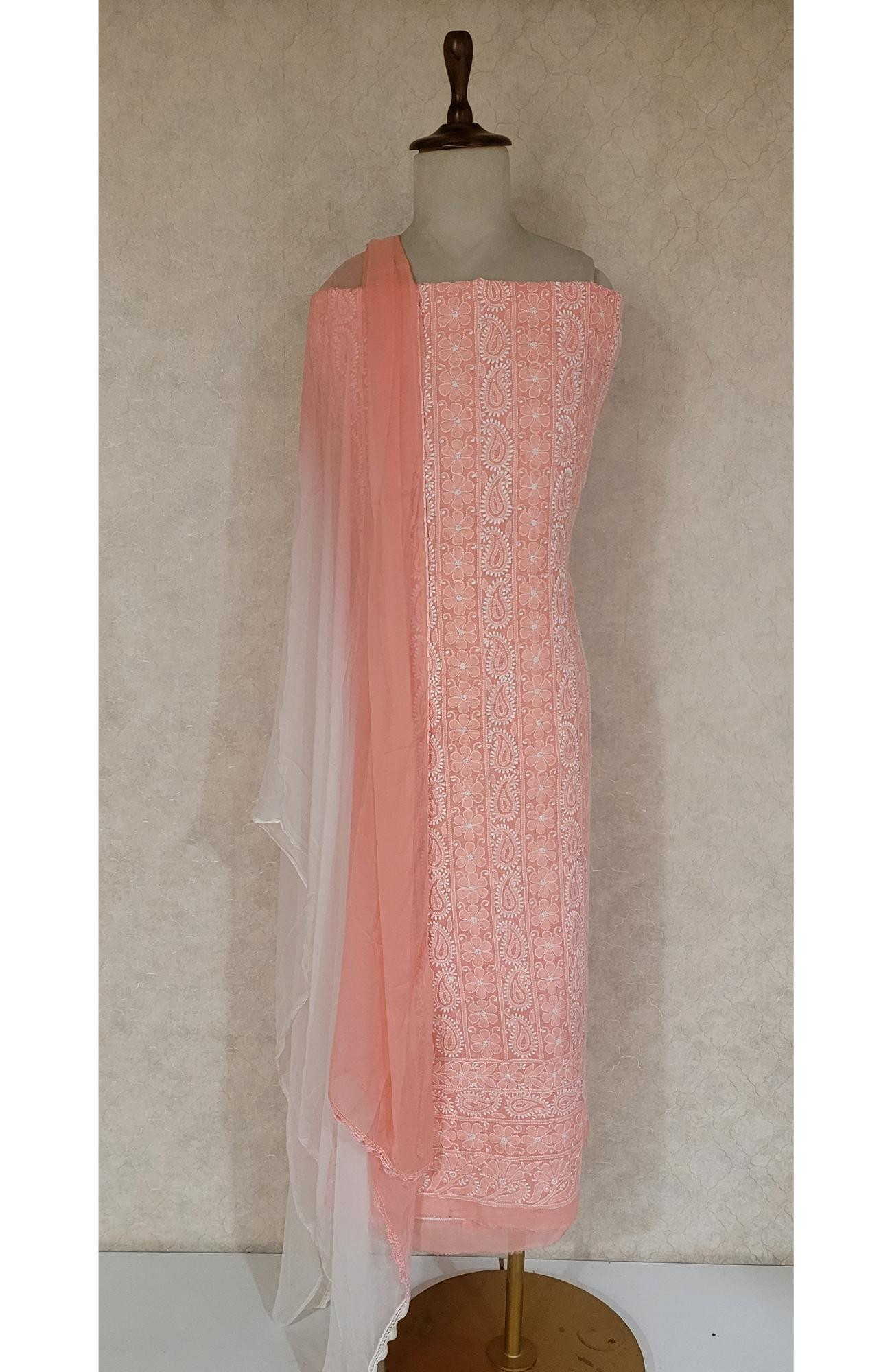 Pink Cotton Chikankari Suit Length