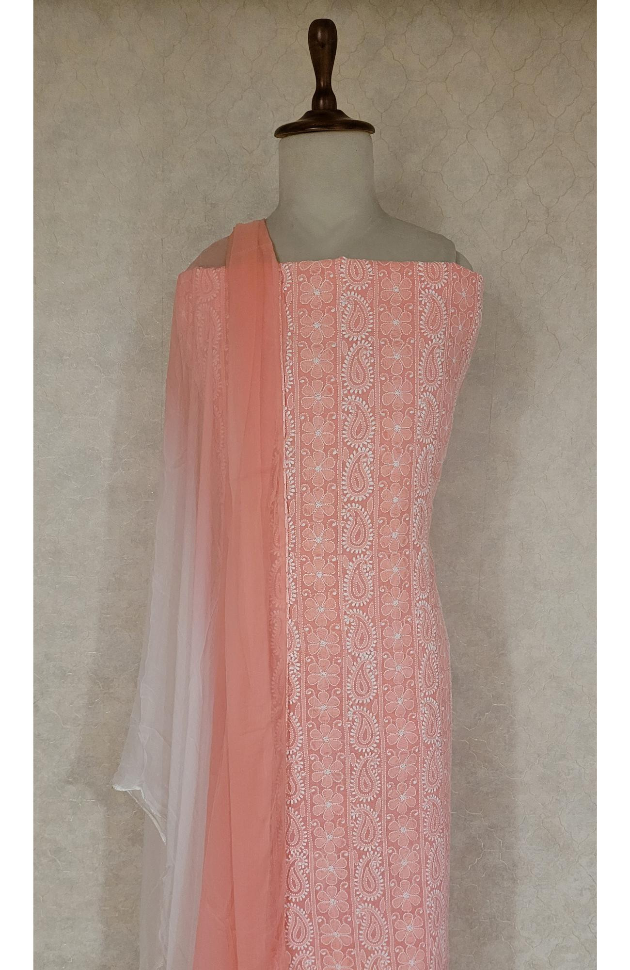 Pink Cotton Chikankari Suit Length