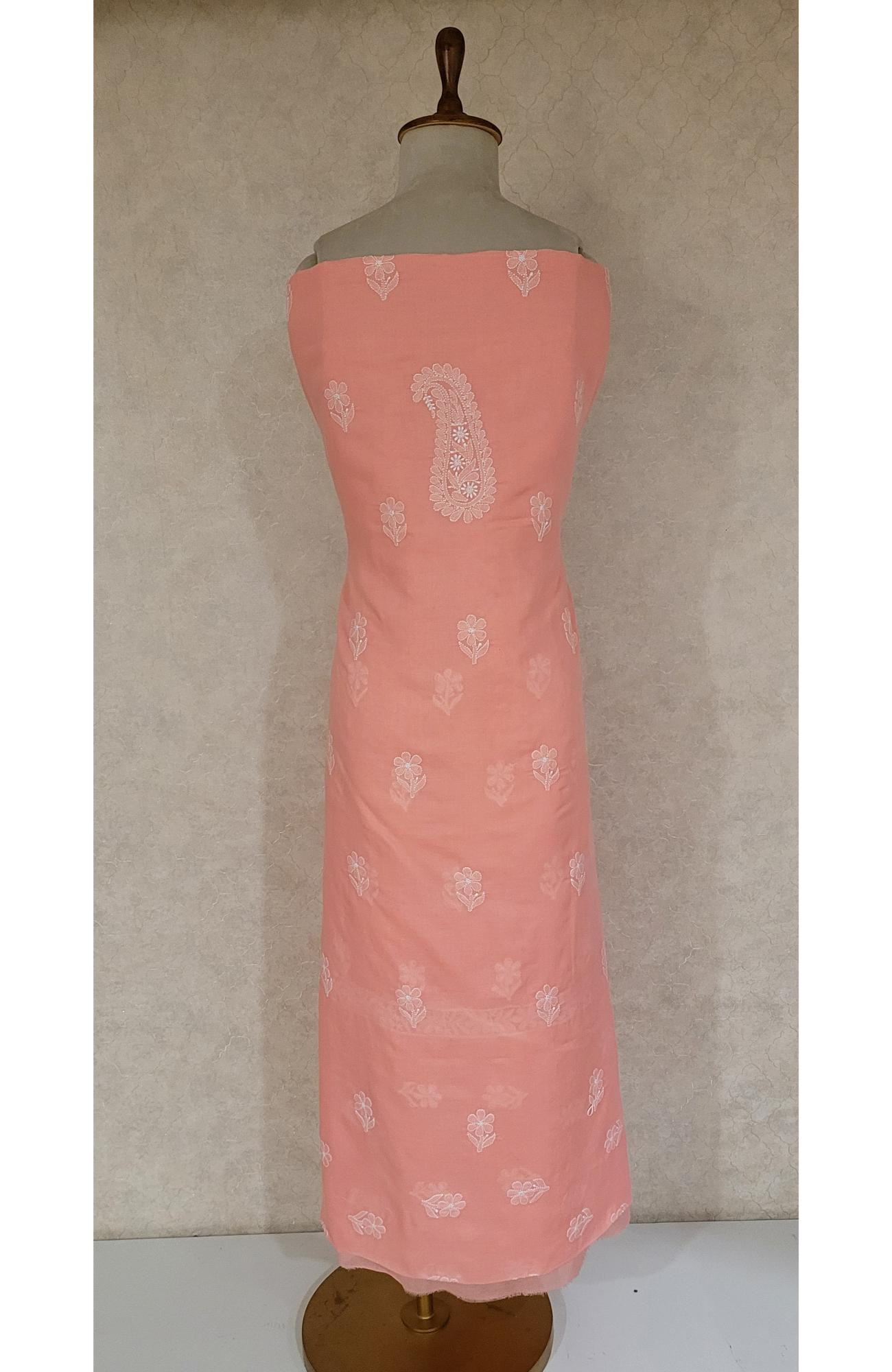 Pink Cotton Chikankari Suit Length