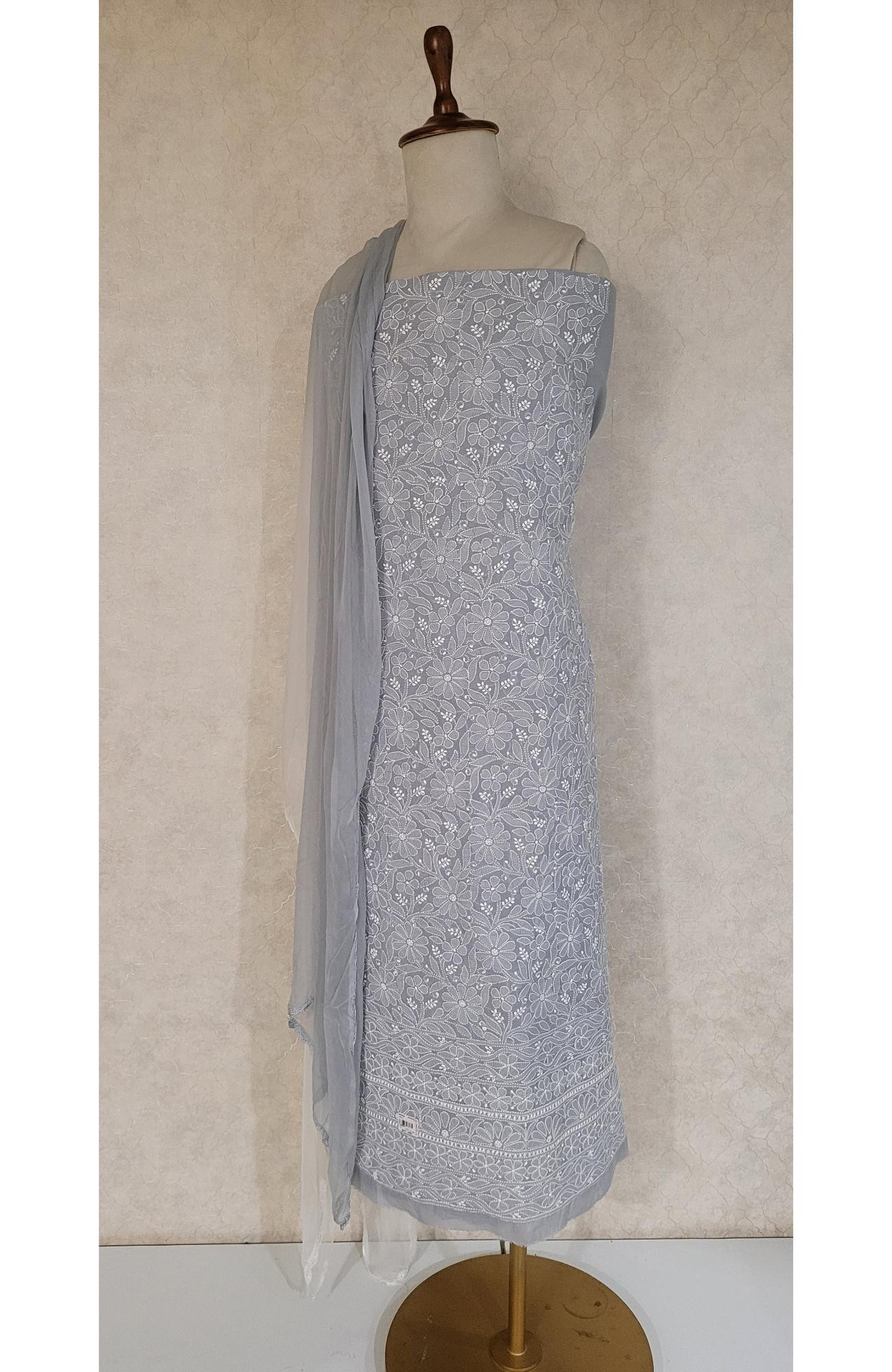 Grey Colour Chikankari Suit Length
