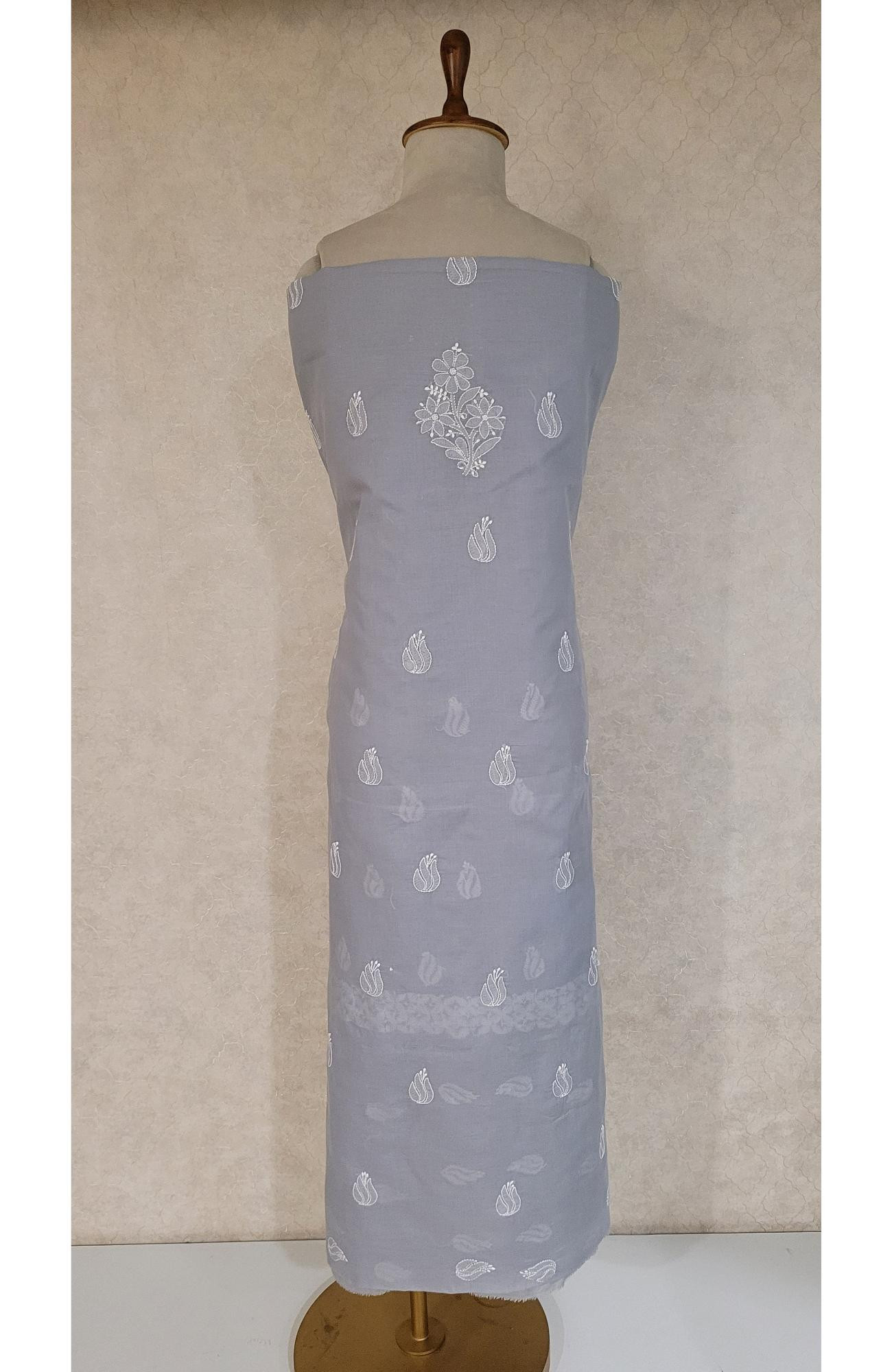 Grey Colour Chikankari Suit Length