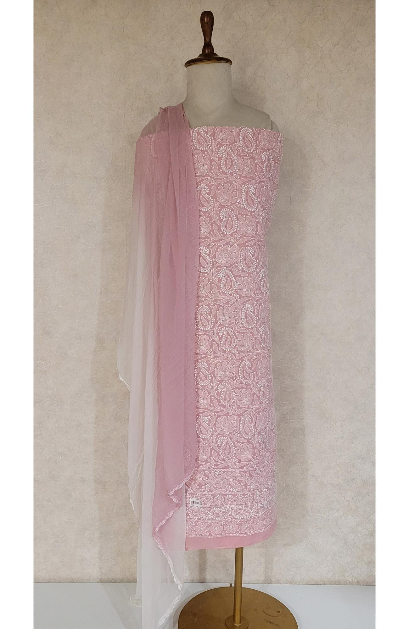 Pink Cotton Chikankari Suit Length