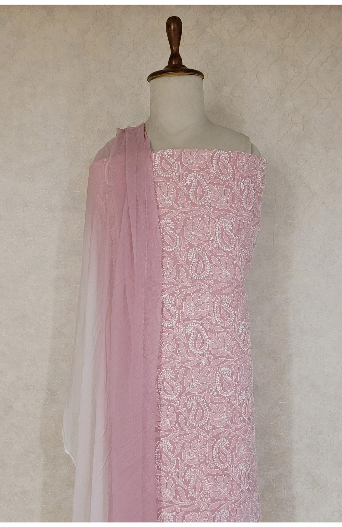 Pink Cotton Chikankari Suit Length