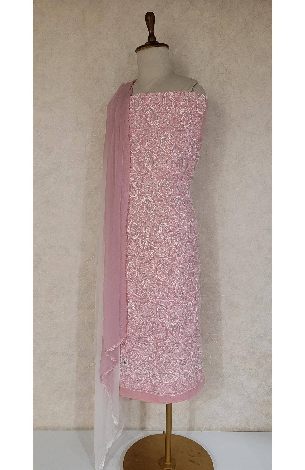Pink Cotton Chikankari Suit Length
