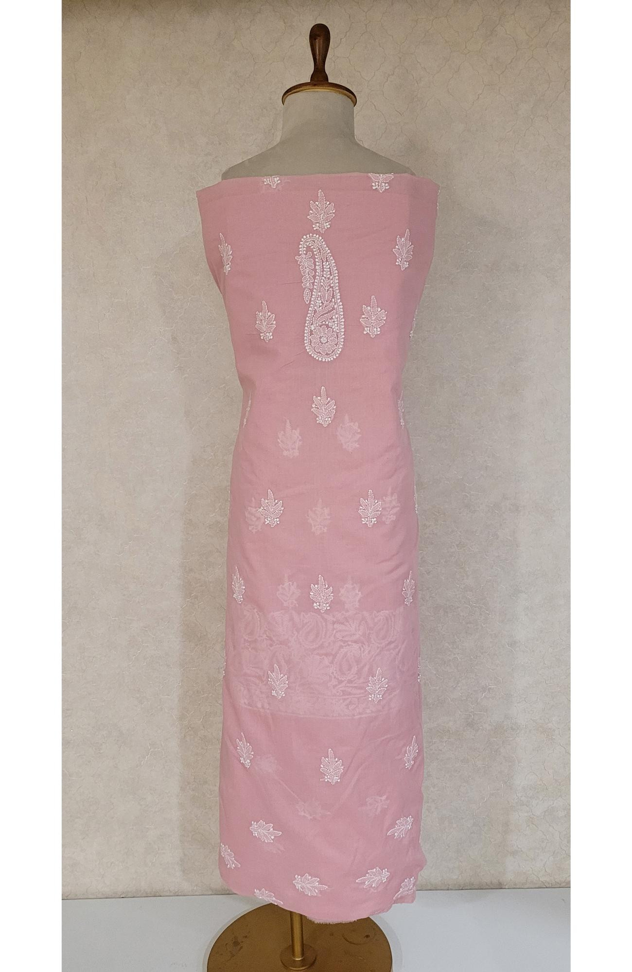 Pink Cotton Chikankari Suit Length