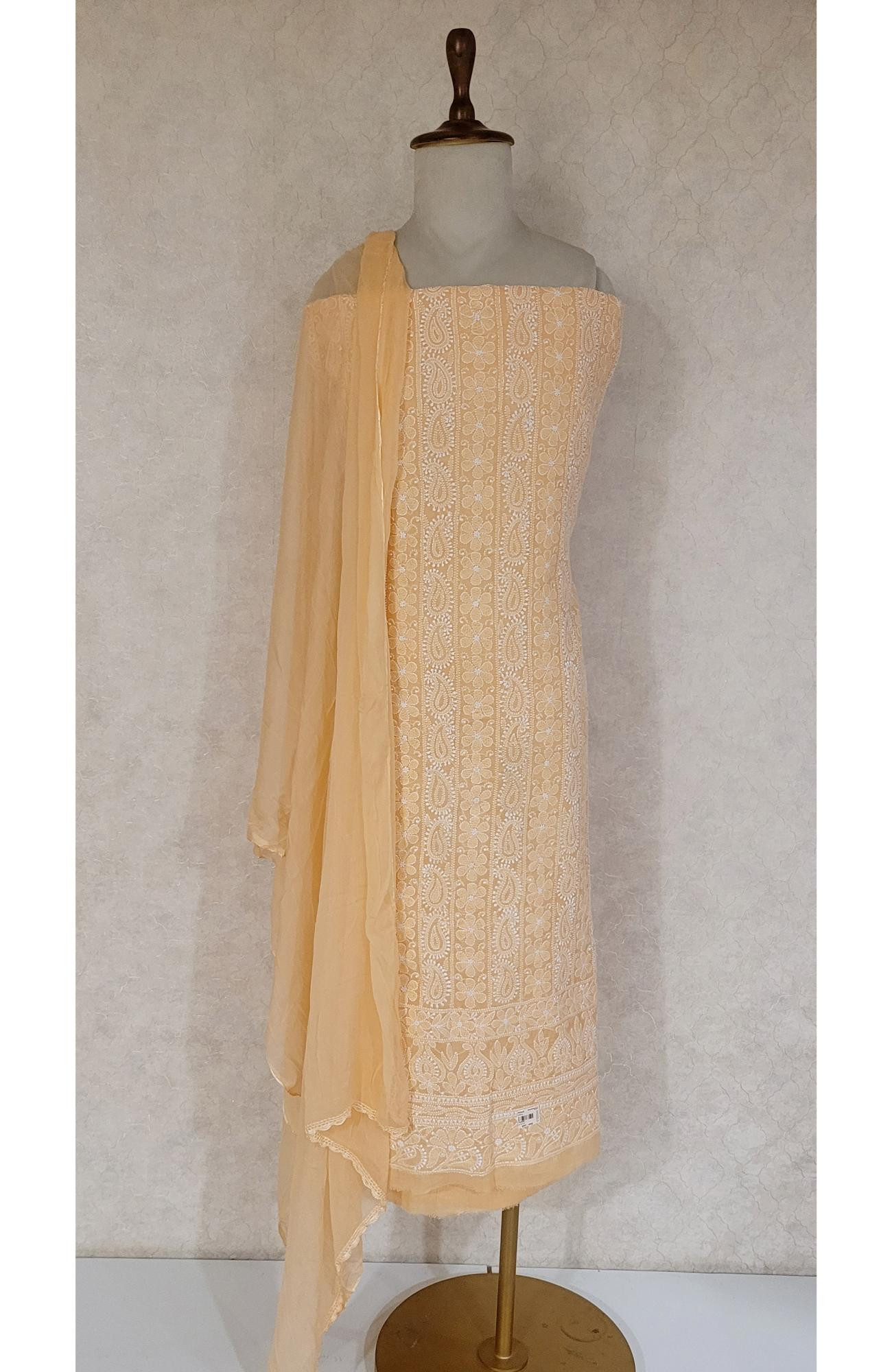 Peach Cotton Chikankari Suit Length