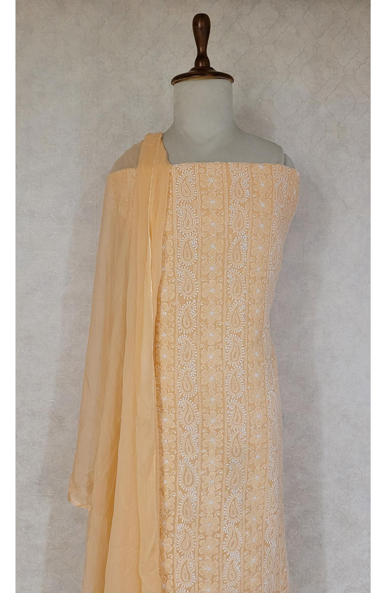 Peach Cotton Chikankari Suit Length