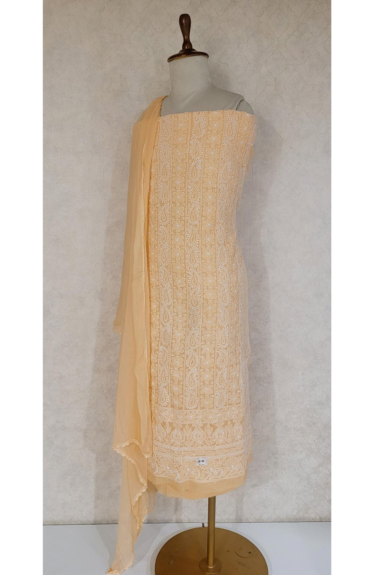 Peach Cotton Chikankari Suit Length