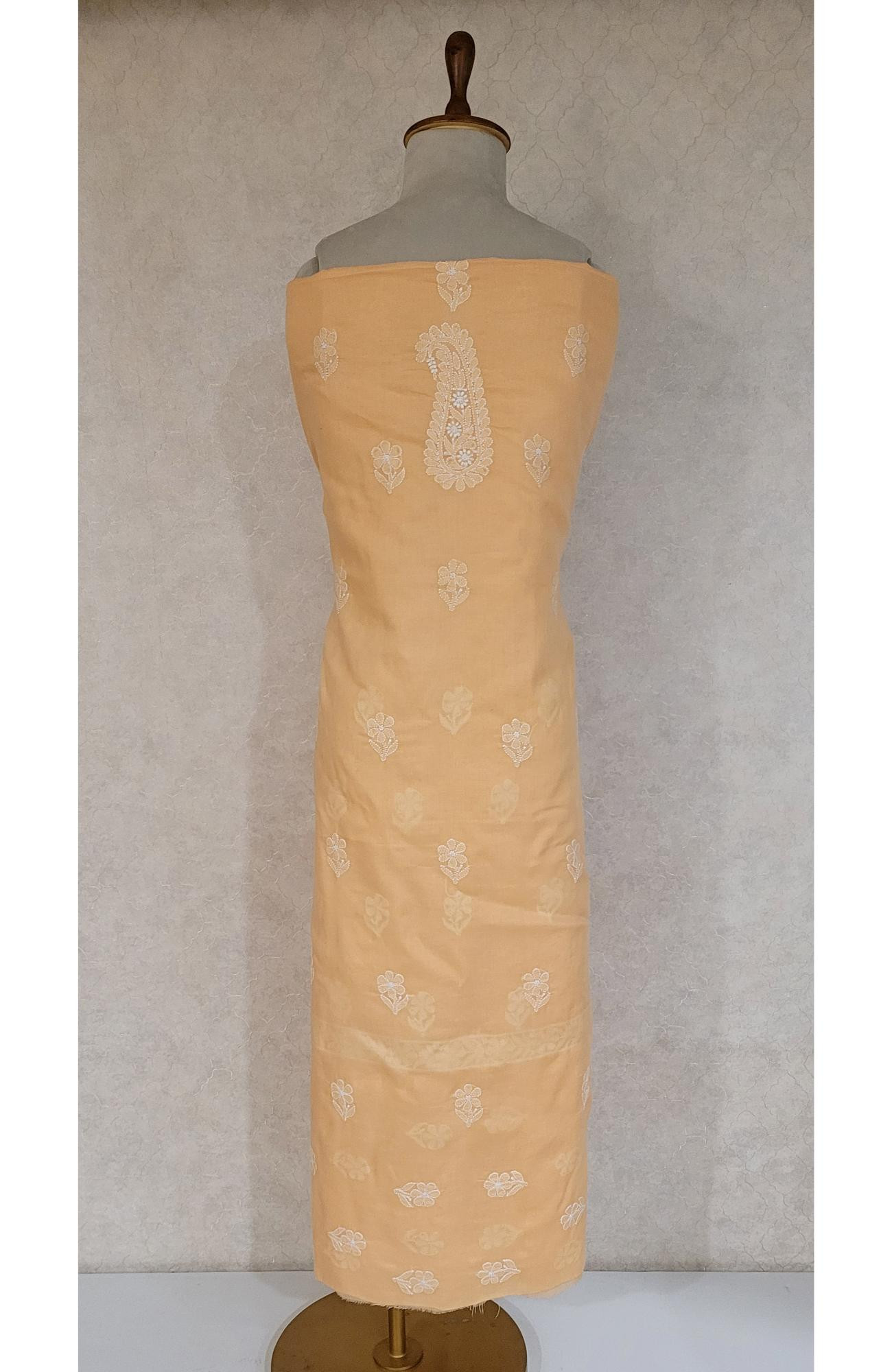 Peach Cotton Chikankari Suit Length