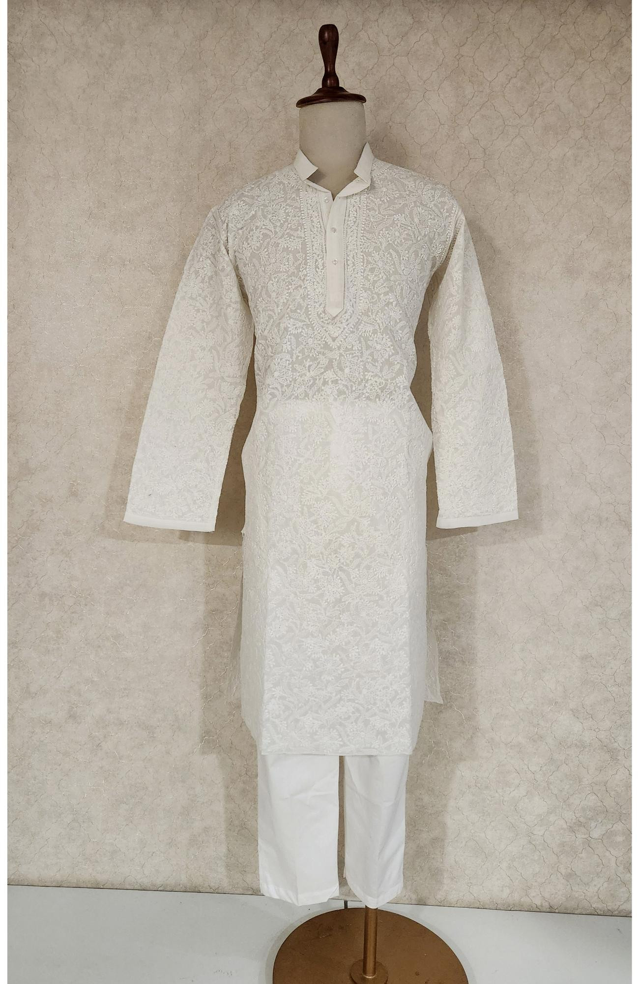 White Cotton Chikankari Kurta