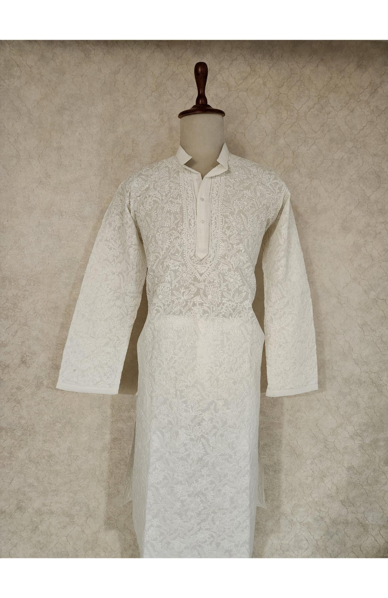 White Cotton Chikankari Kurta