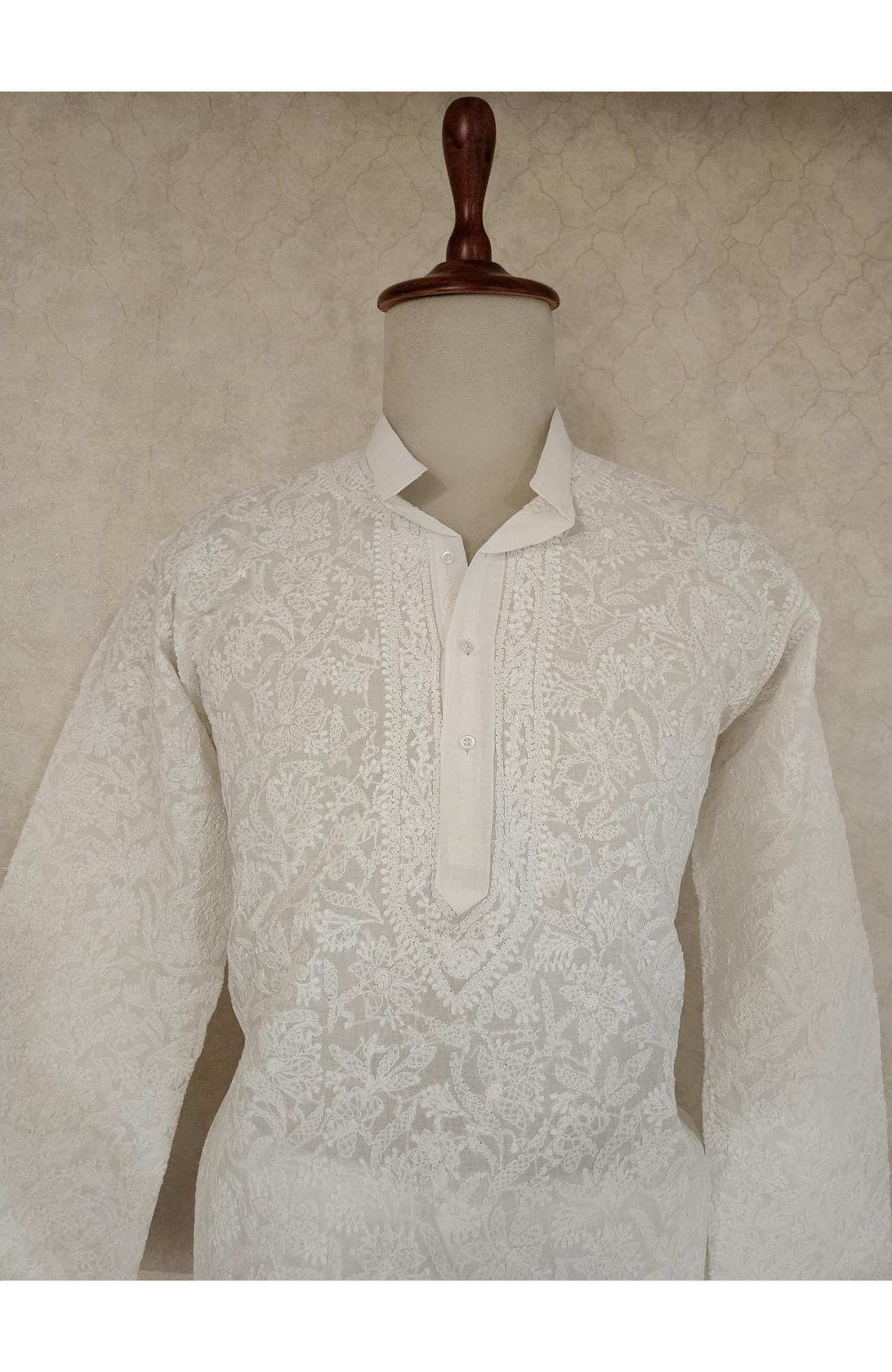 White Cotton Chikankari Kurta