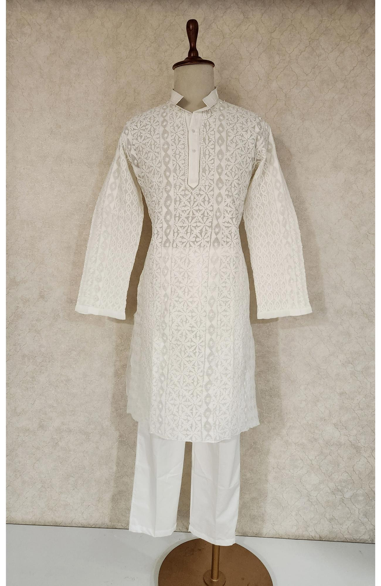 White Cotton Chikankari Kurta