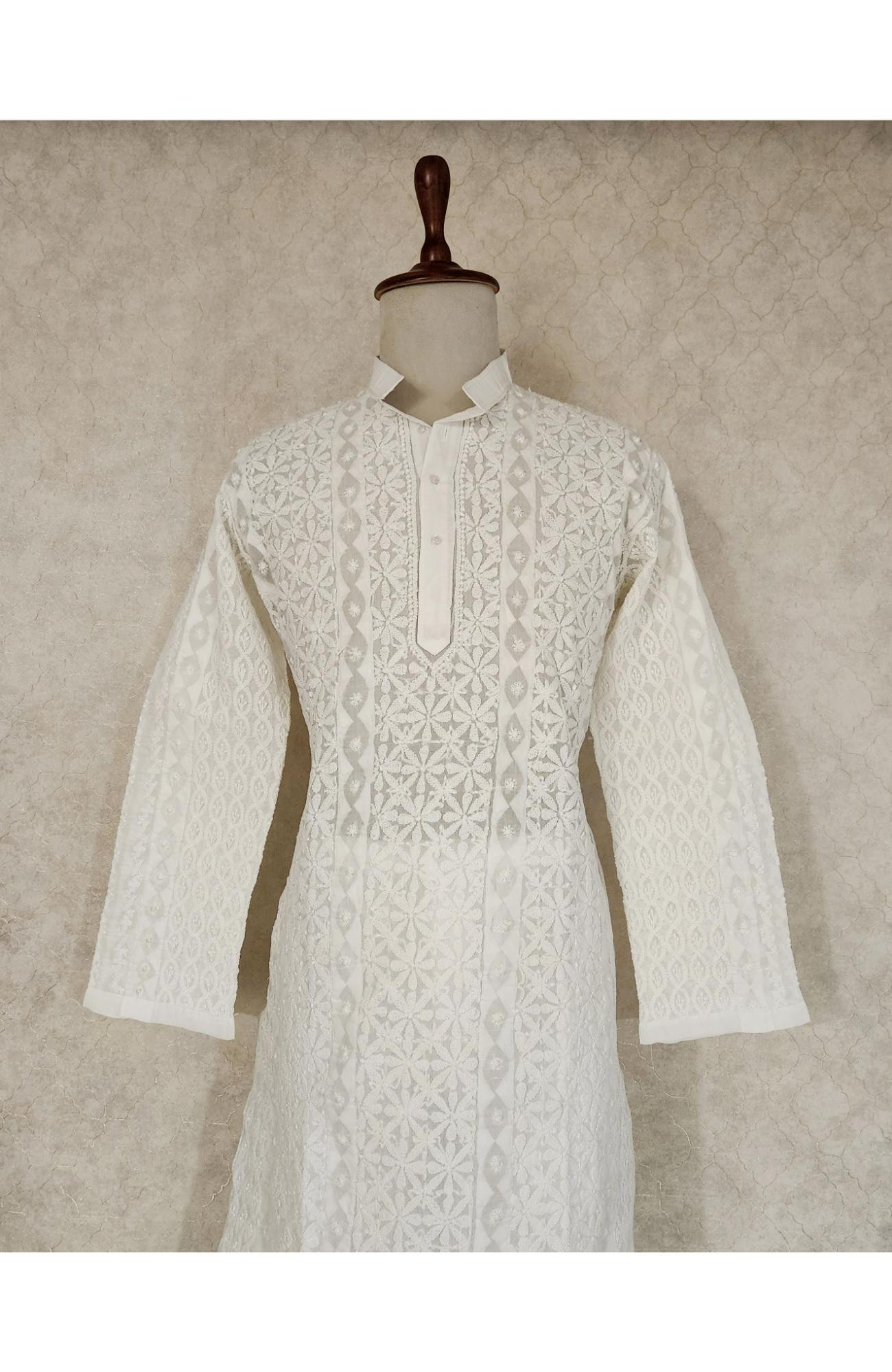 White Cotton Chikankari Kurta
