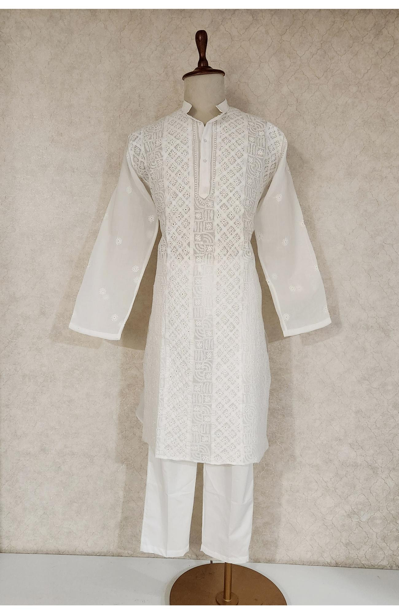 White Cotton Chikankari Kurta