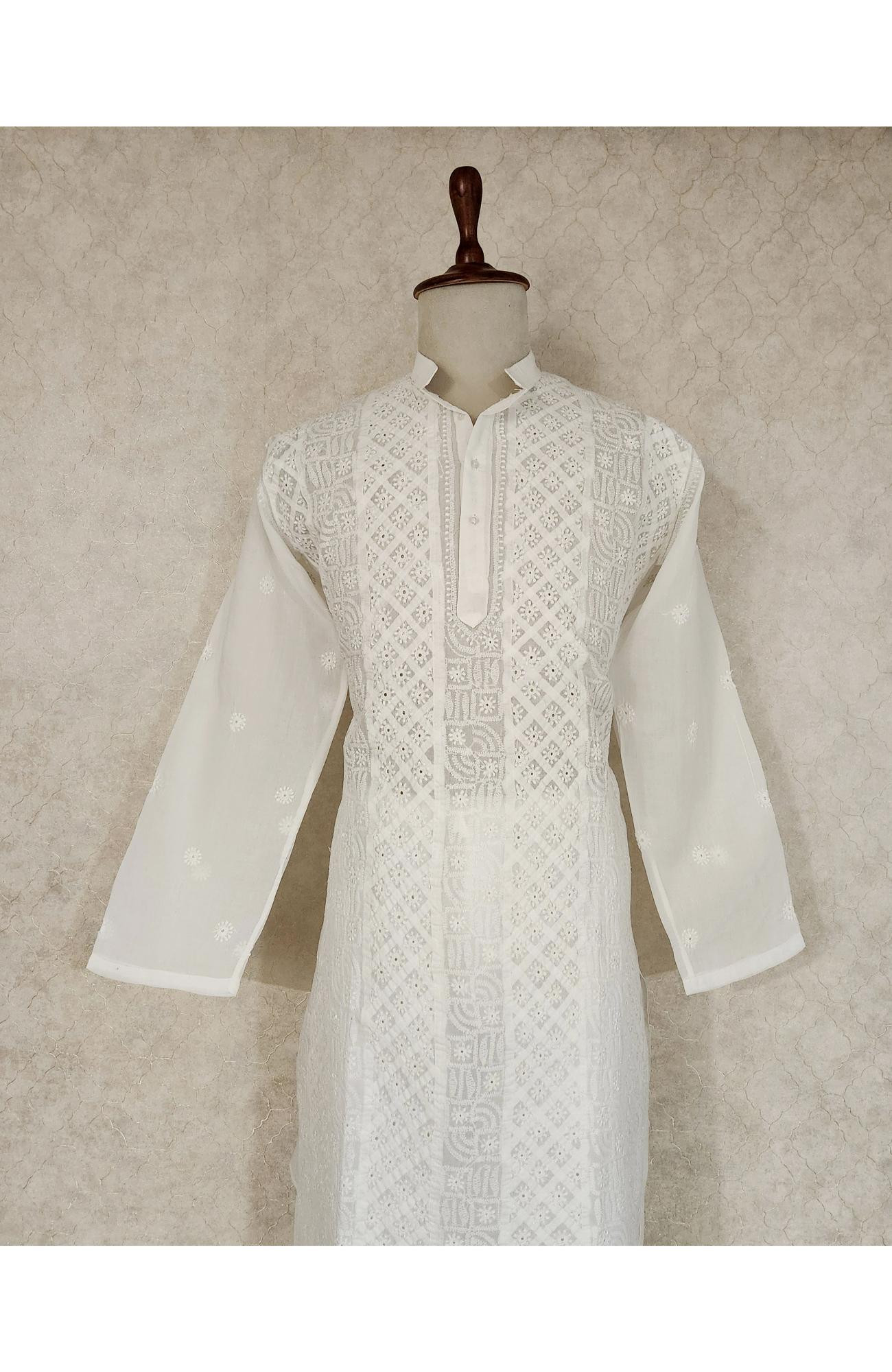 White Cotton Chikankari Kurta