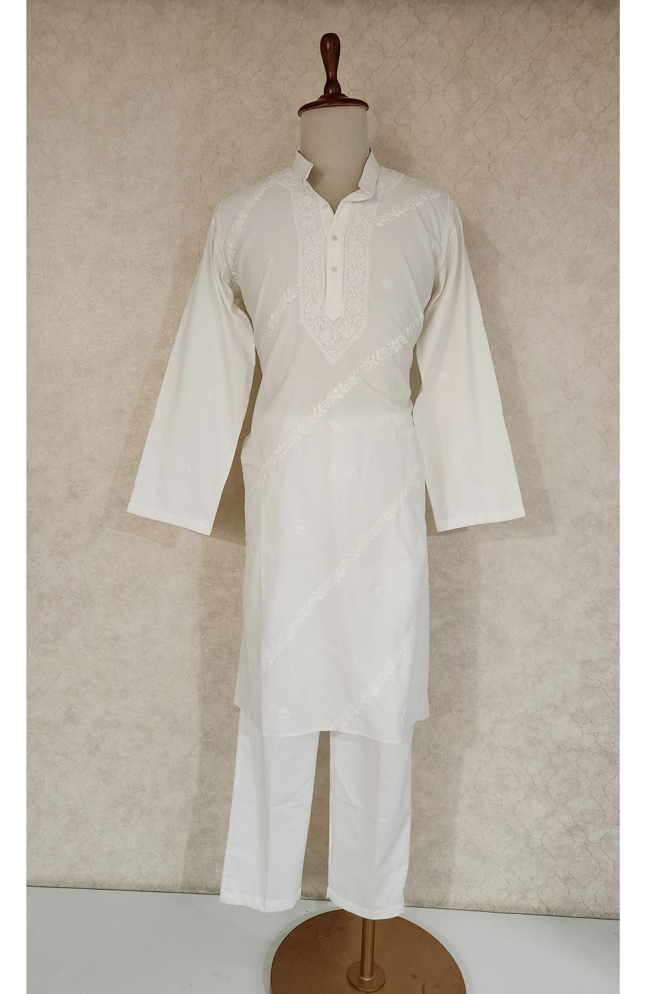 White Cotton Chikankari Kurta