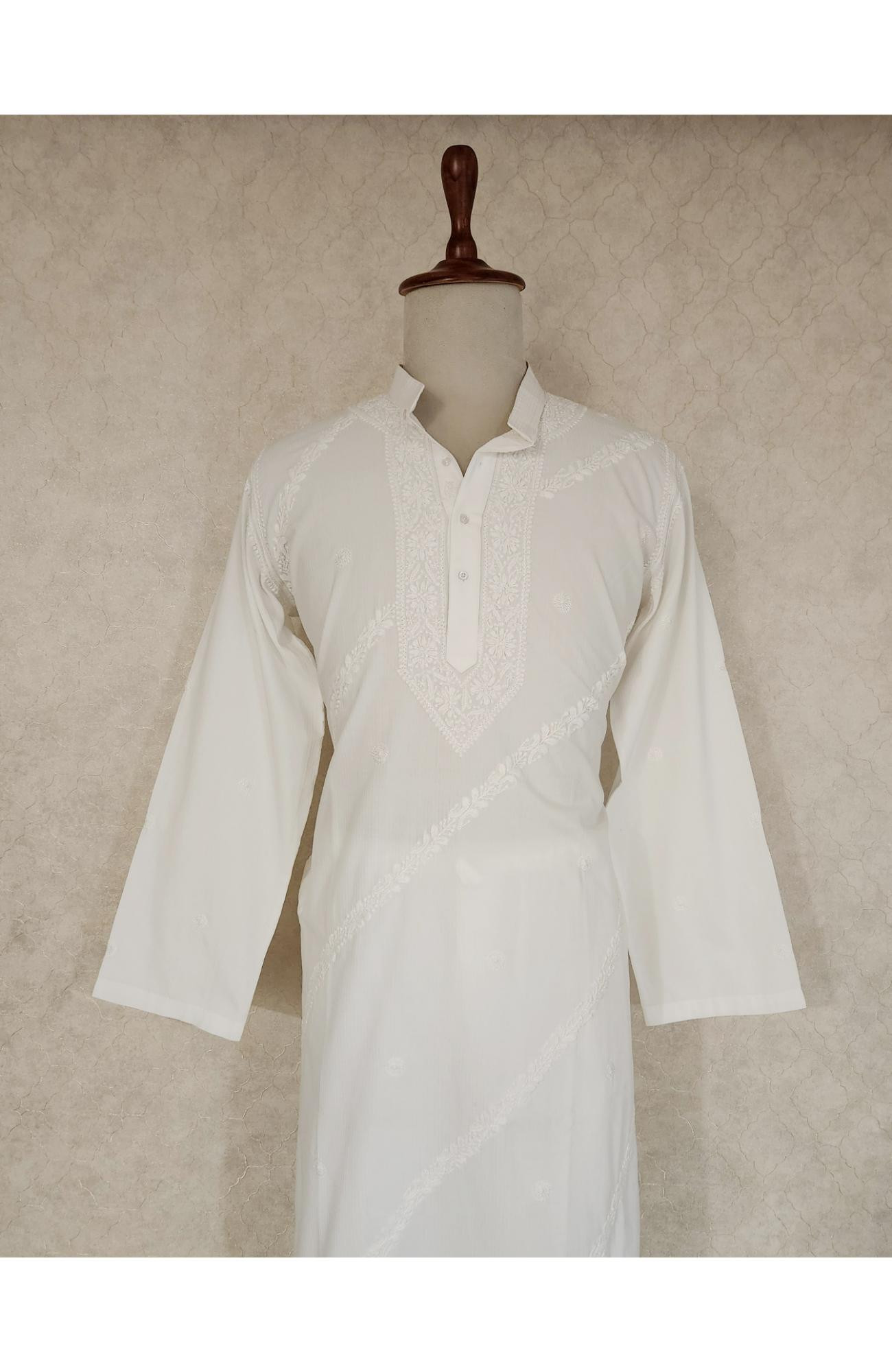 White Cotton Chikankari Kurta