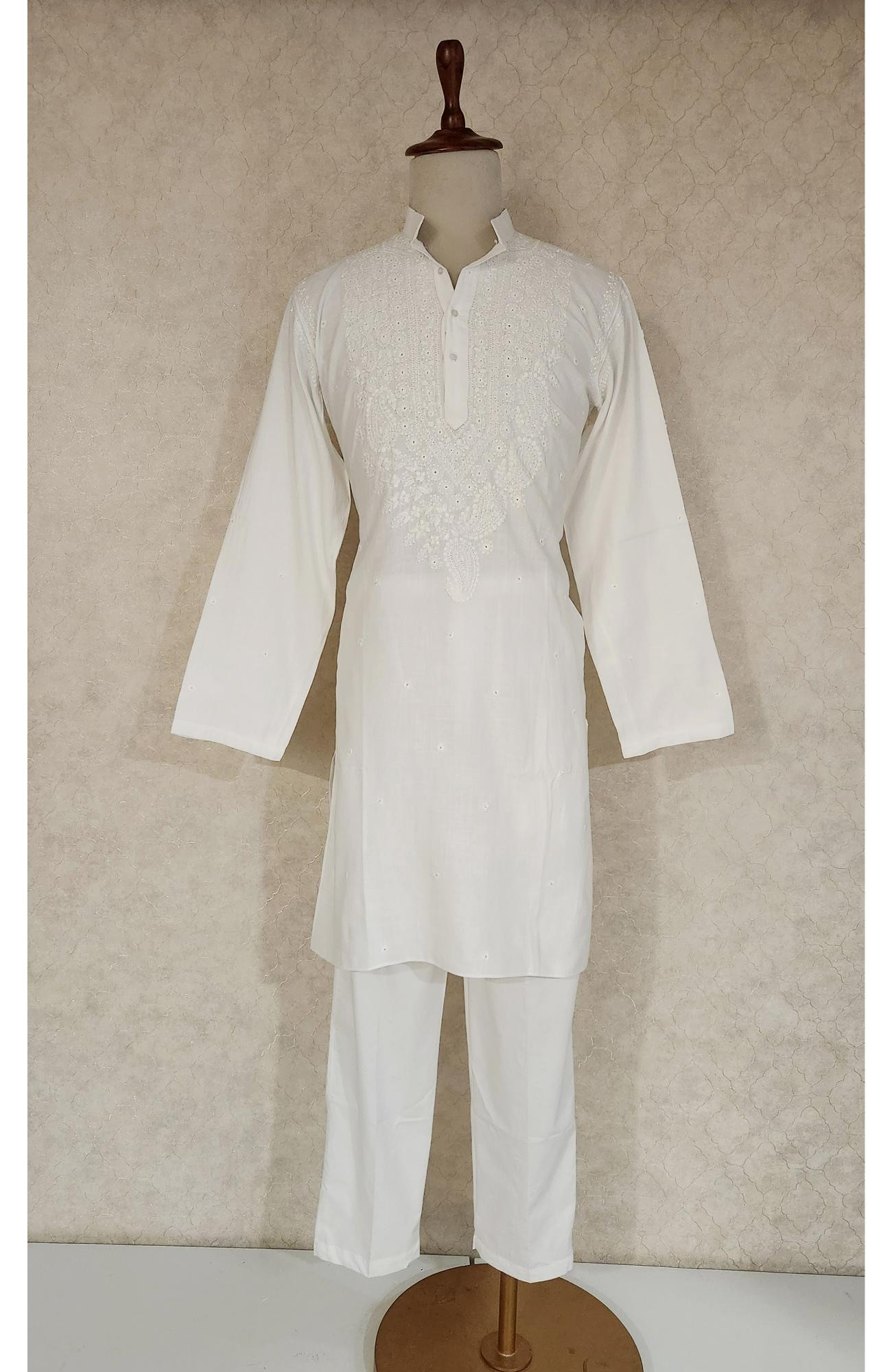 White Cotton Chikankari Kurta
