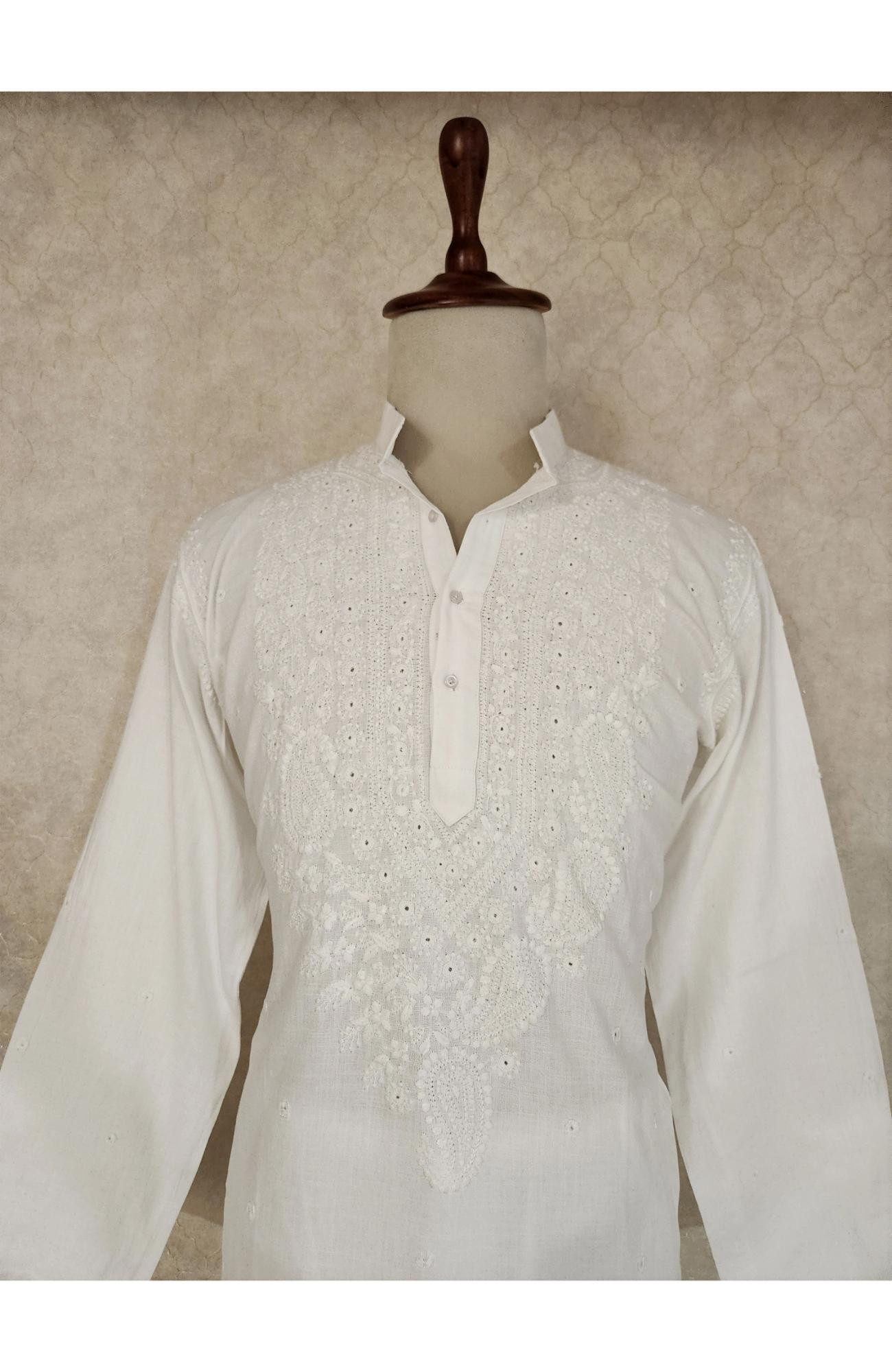 White Cotton Chikankari Kurta