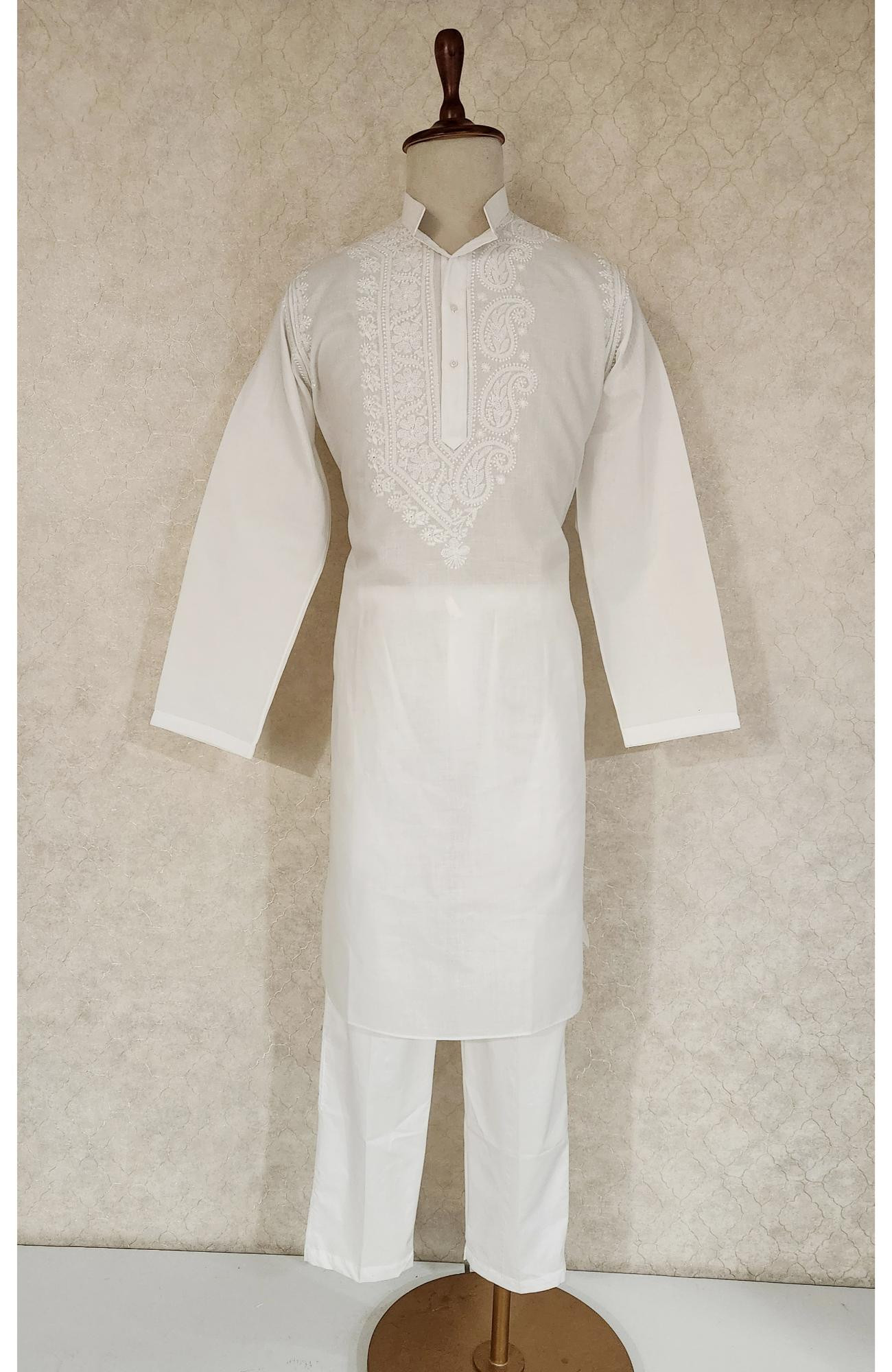 White Cotton Chikankari Kurta