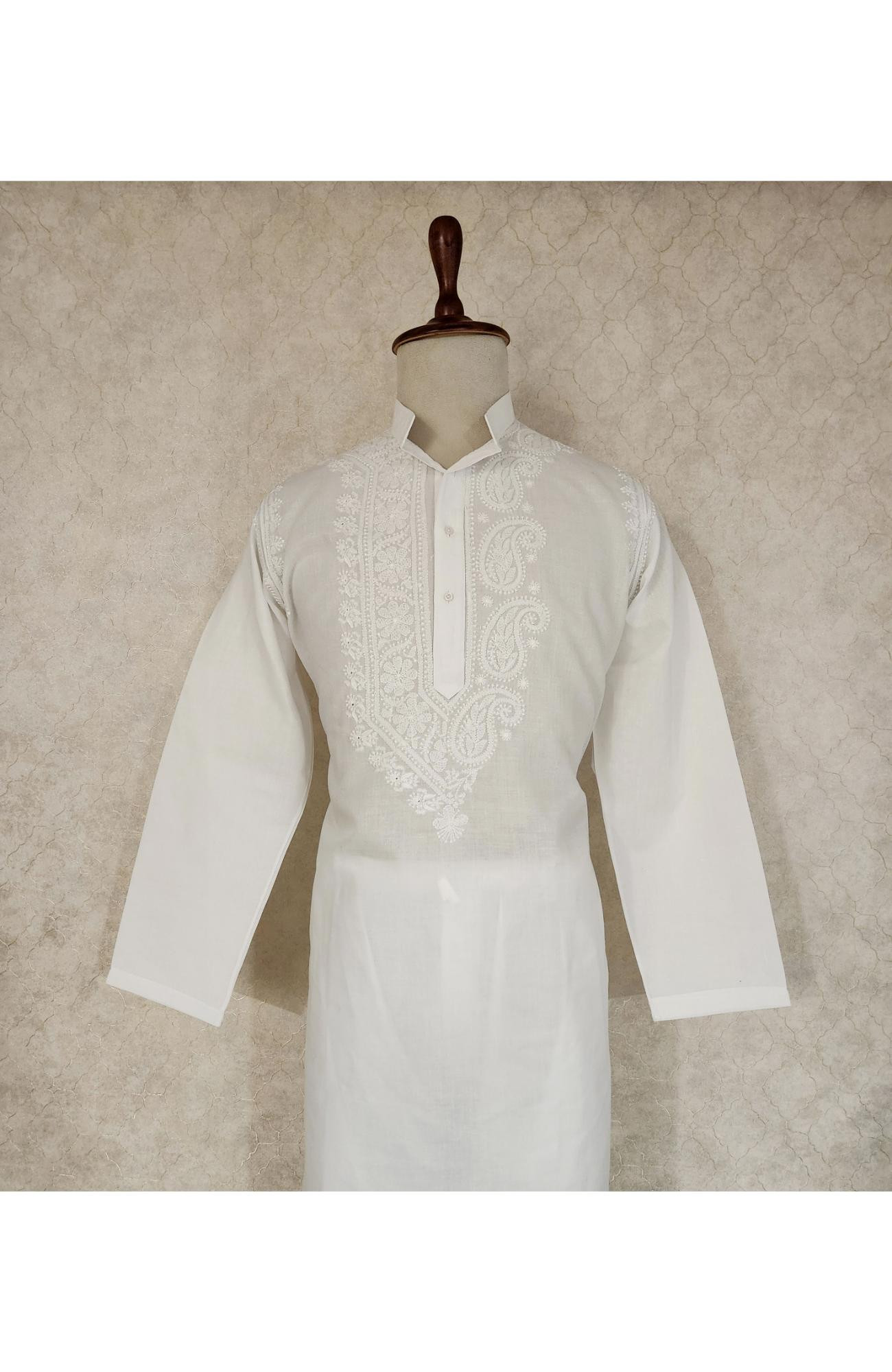 White Cotton Chikankari Kurta