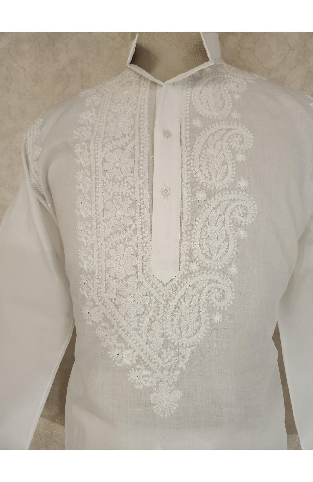 White Cotton Chikankari Kurta