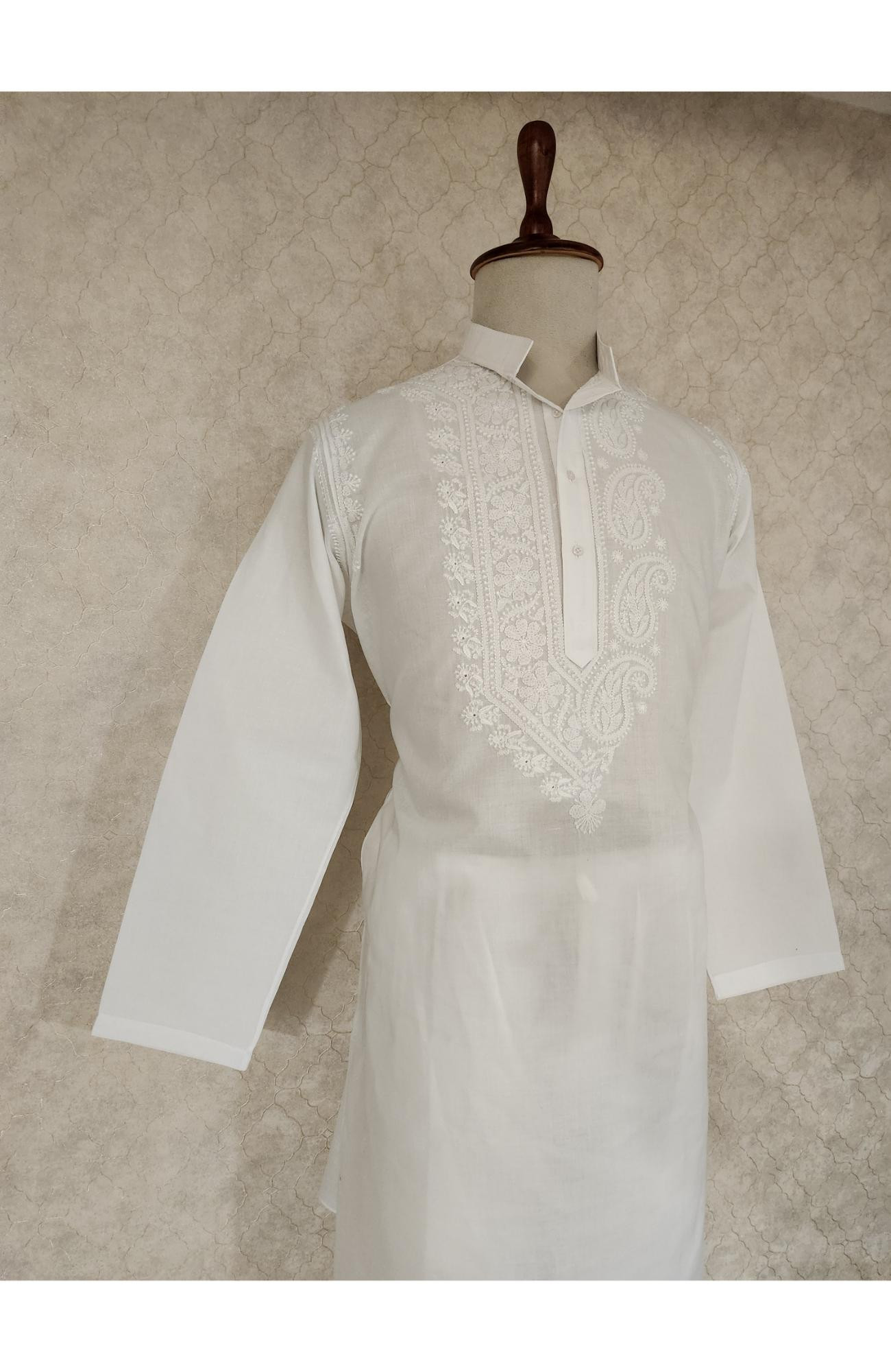 White Cotton Chikankari Kurta
