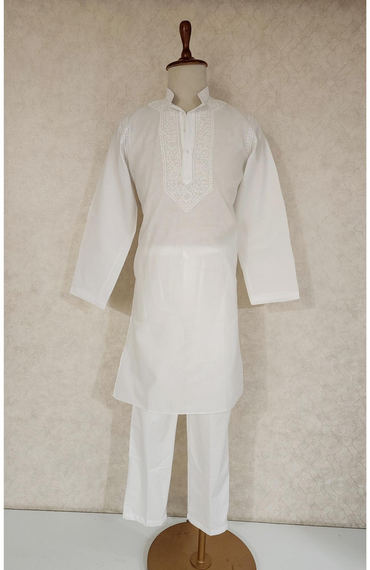 White Cotton Chikankari Kurta