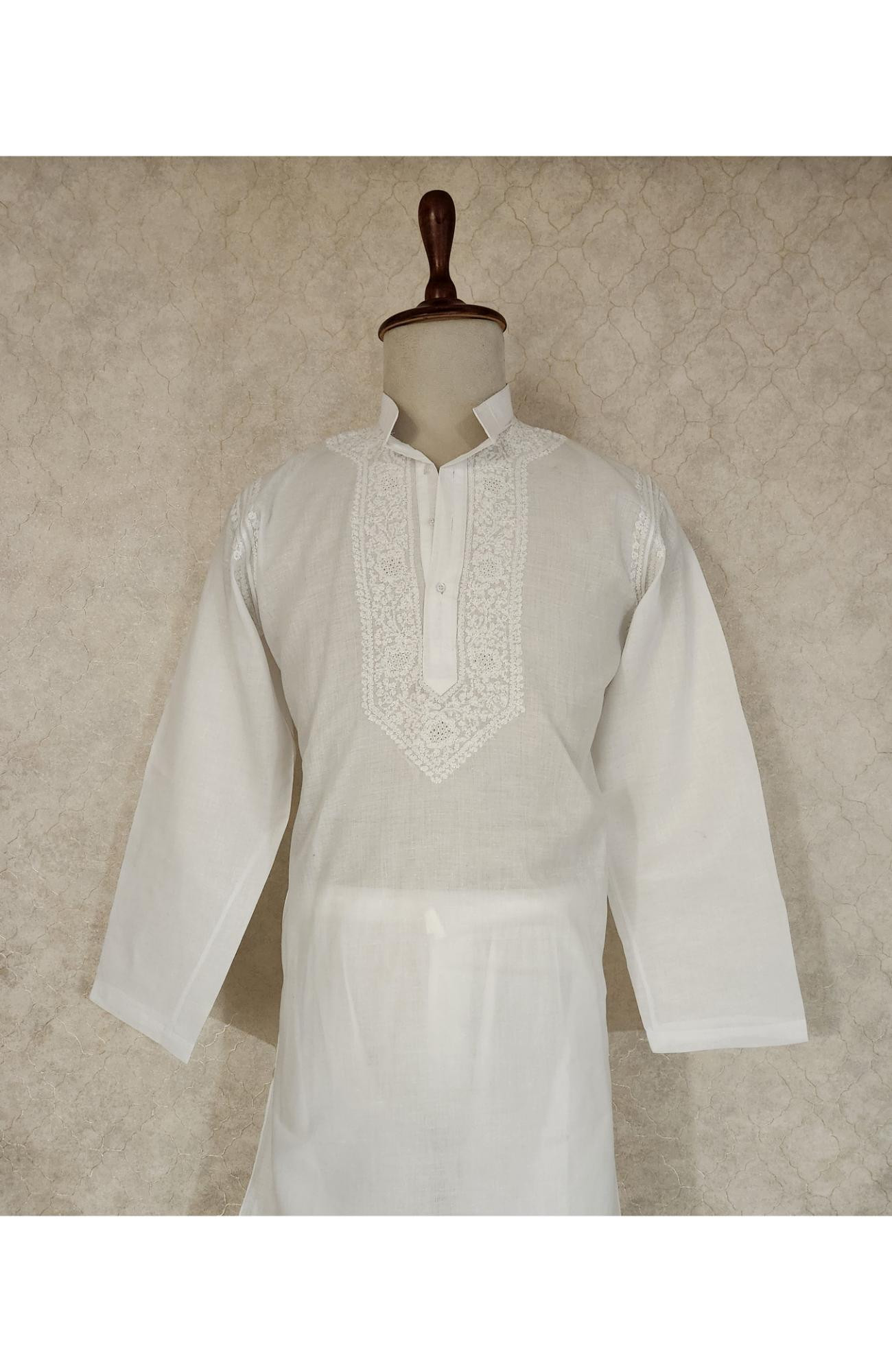 White Cotton Chikankari Kurta