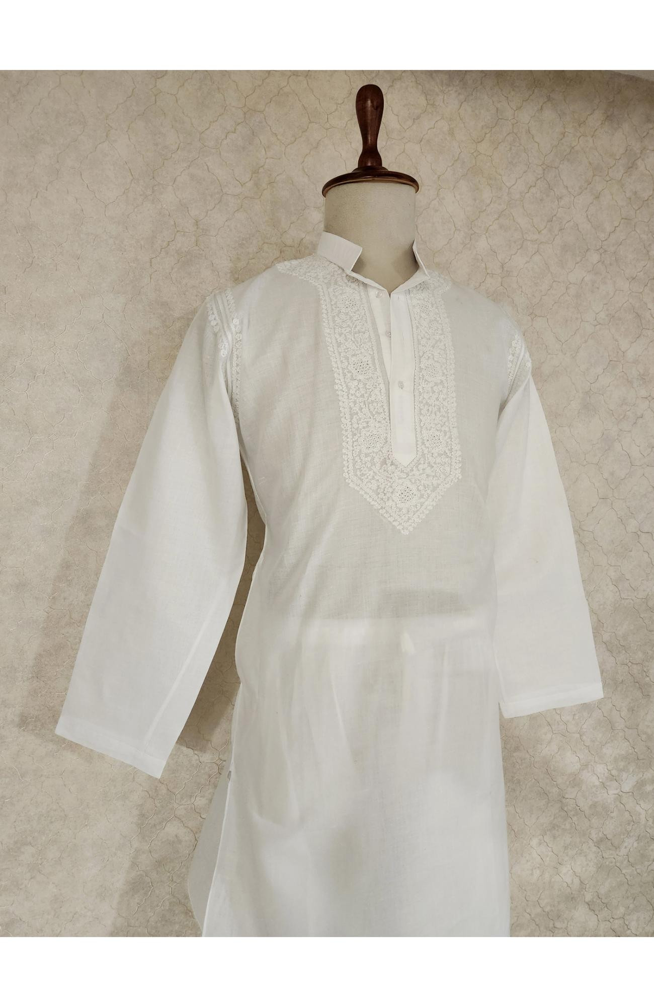 White Cotton Chikankari Kurta